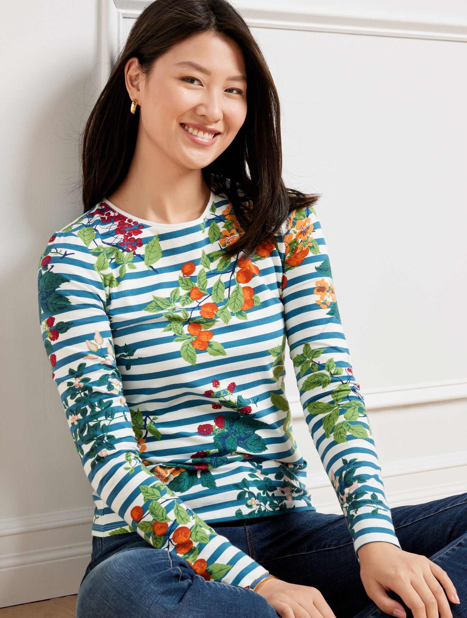 Crewneck Tee - Striped Fruits &amp; Leaves