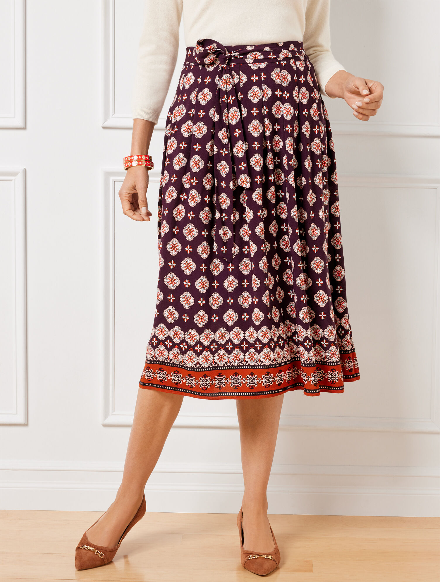 Fit &amp; Flare Midi Skirt - Ditsy Medallion