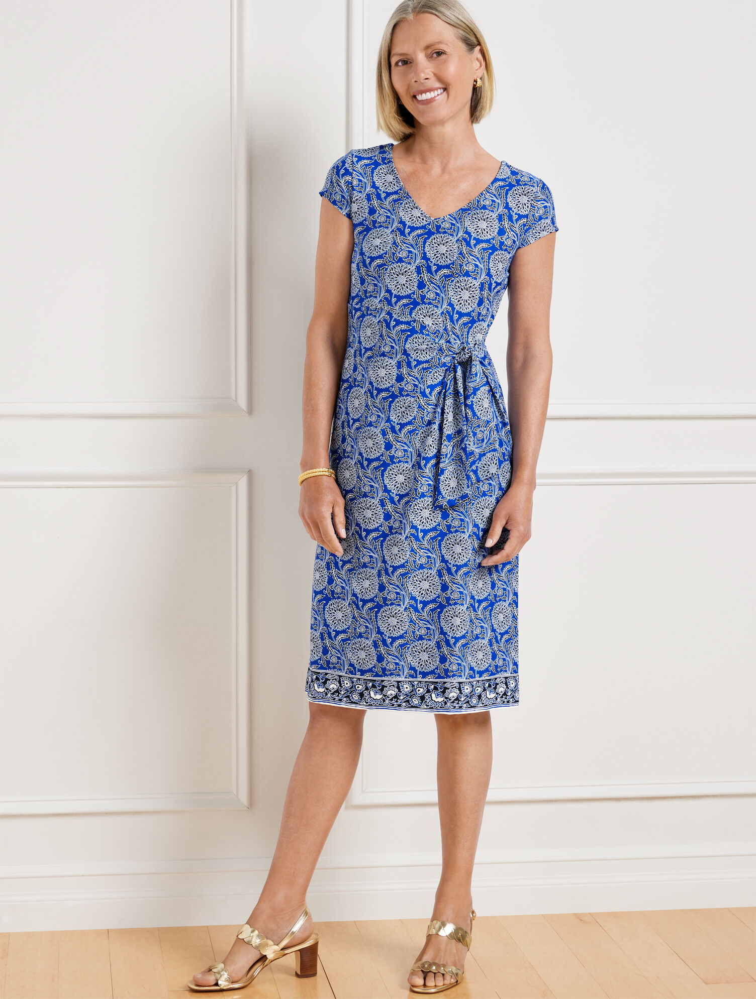 Talbots Effortless Jersey Side Tie Dress - Chrysanthemum Border