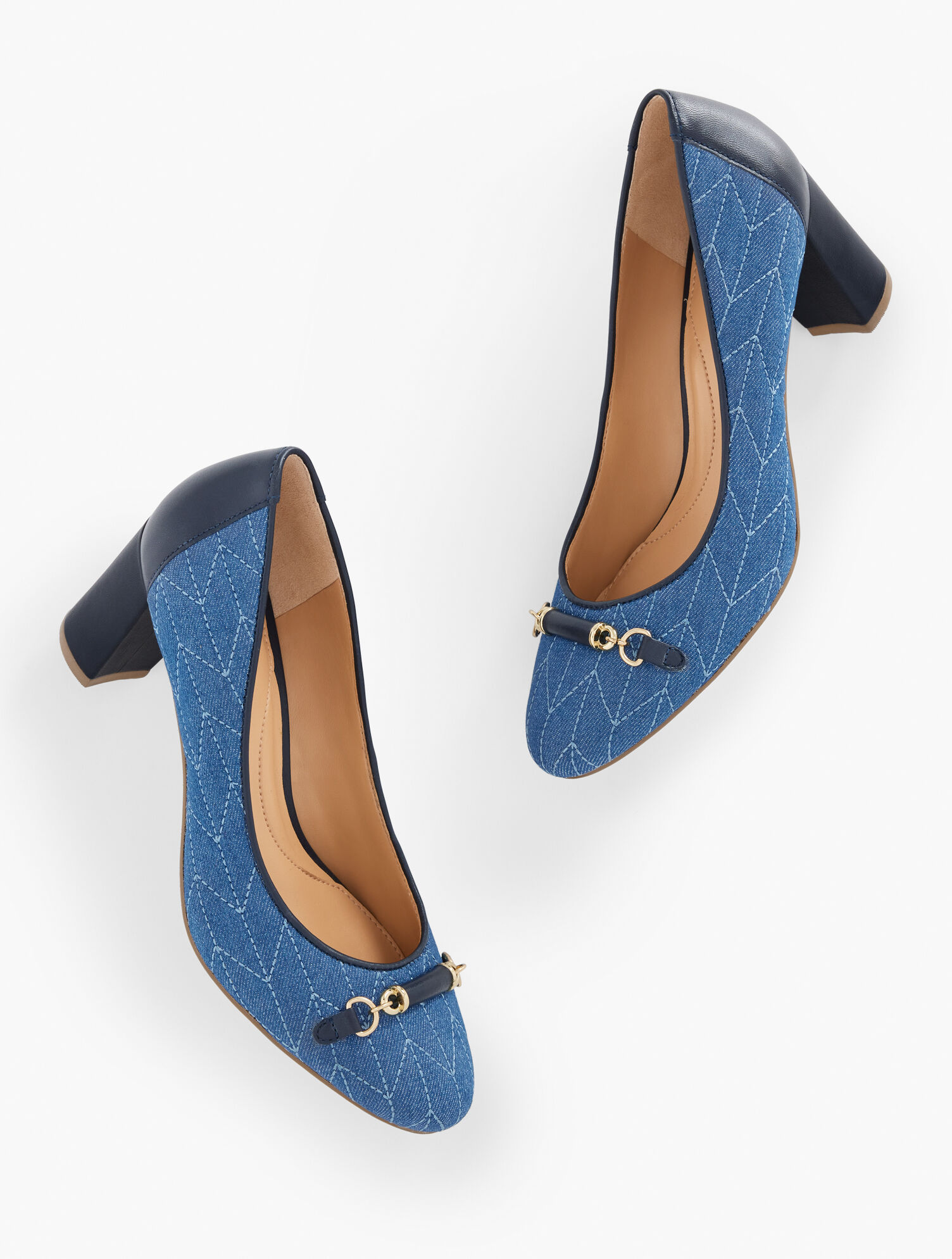 Ellery Bit Block Heel Pumps - Quilted Denim