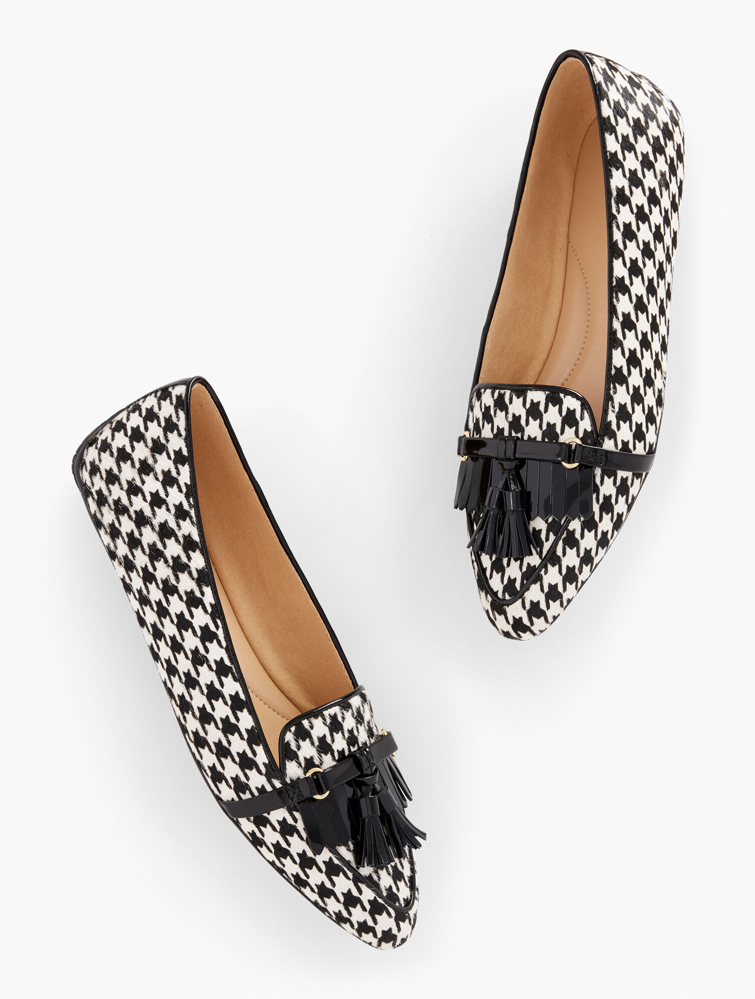 Francesca Tassel Driving Flats - Calf Hair Houndstooth