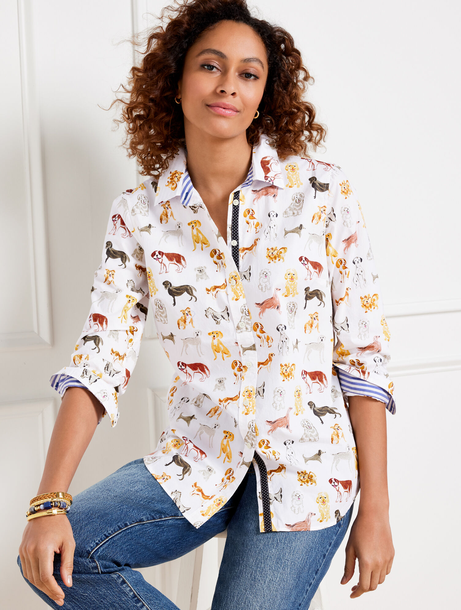 Cotton Button Front Shirt - Dog Days