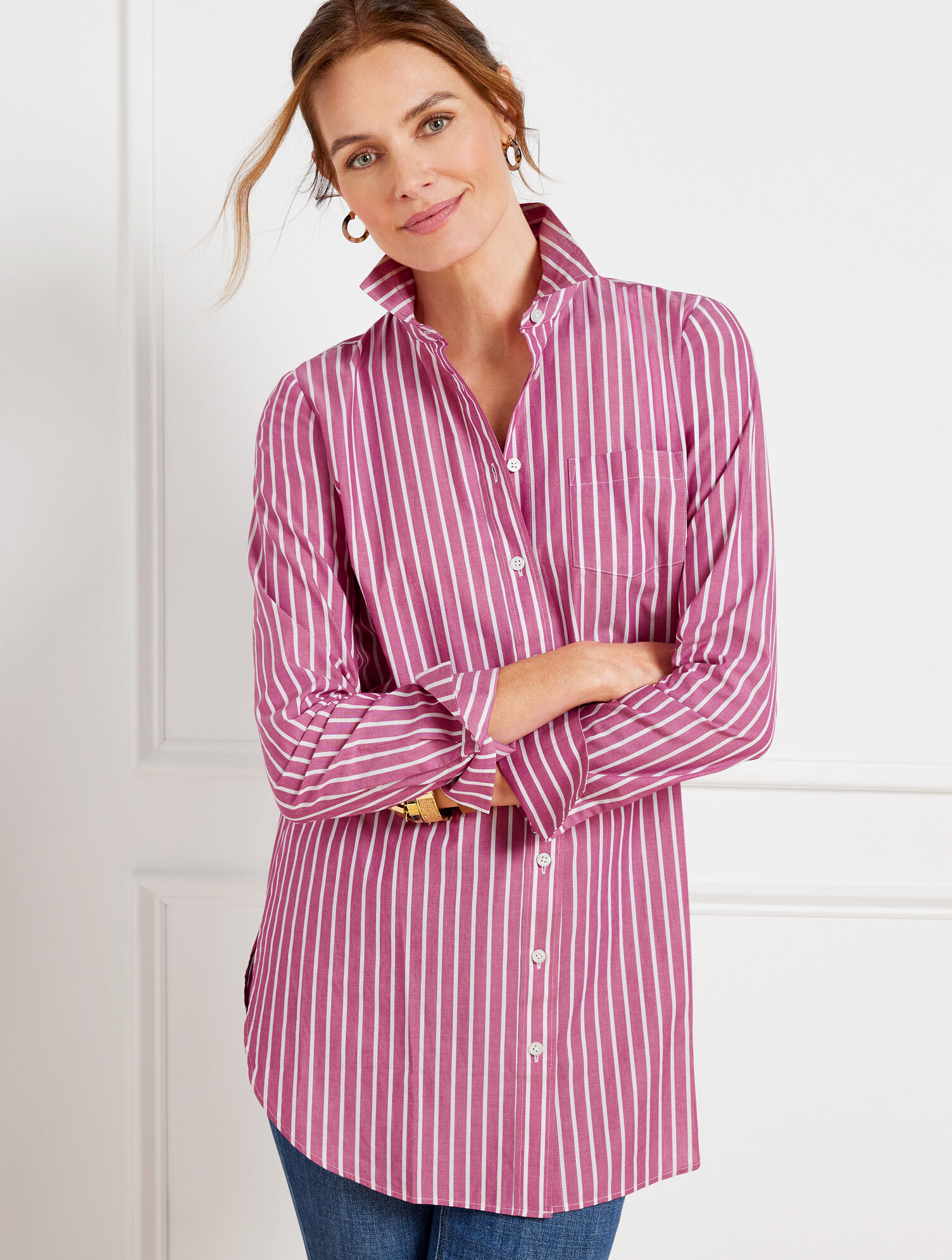 Boyfriend Shirt - Vivid Berry - Sailor Stripe