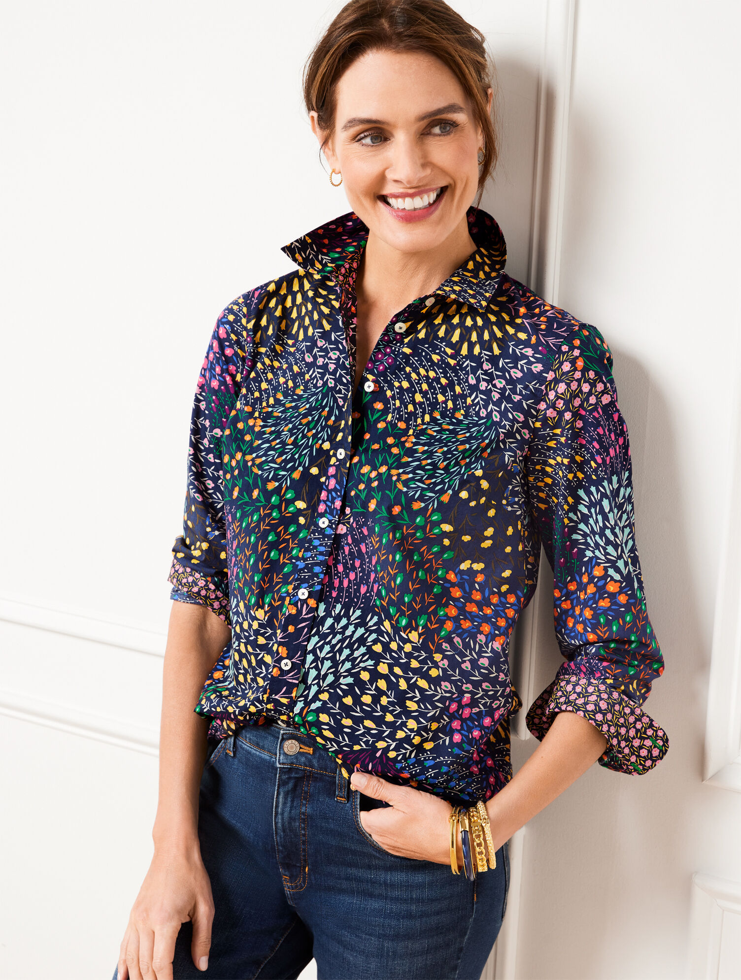 Cotton Button Front Shirt - Floral Bunches