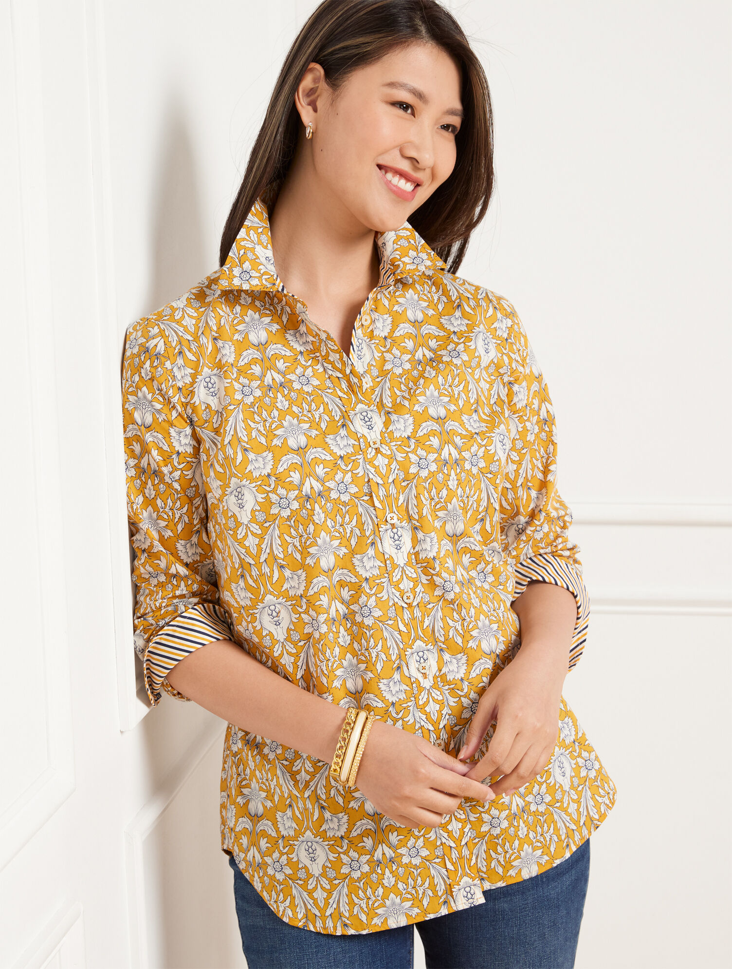 Cotton Button Front Shirt - Intricate Garden