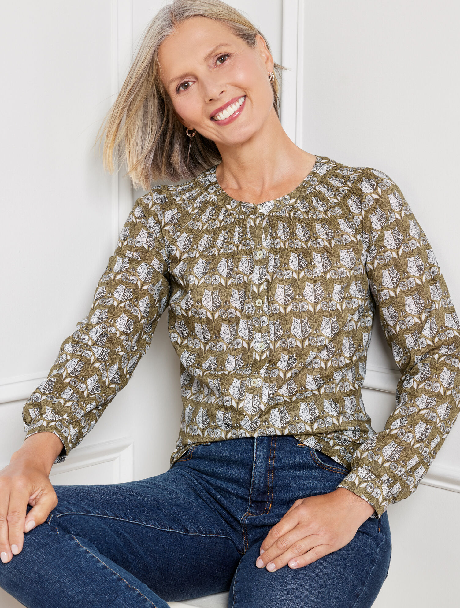 Smocked Blouse - Etched Owl