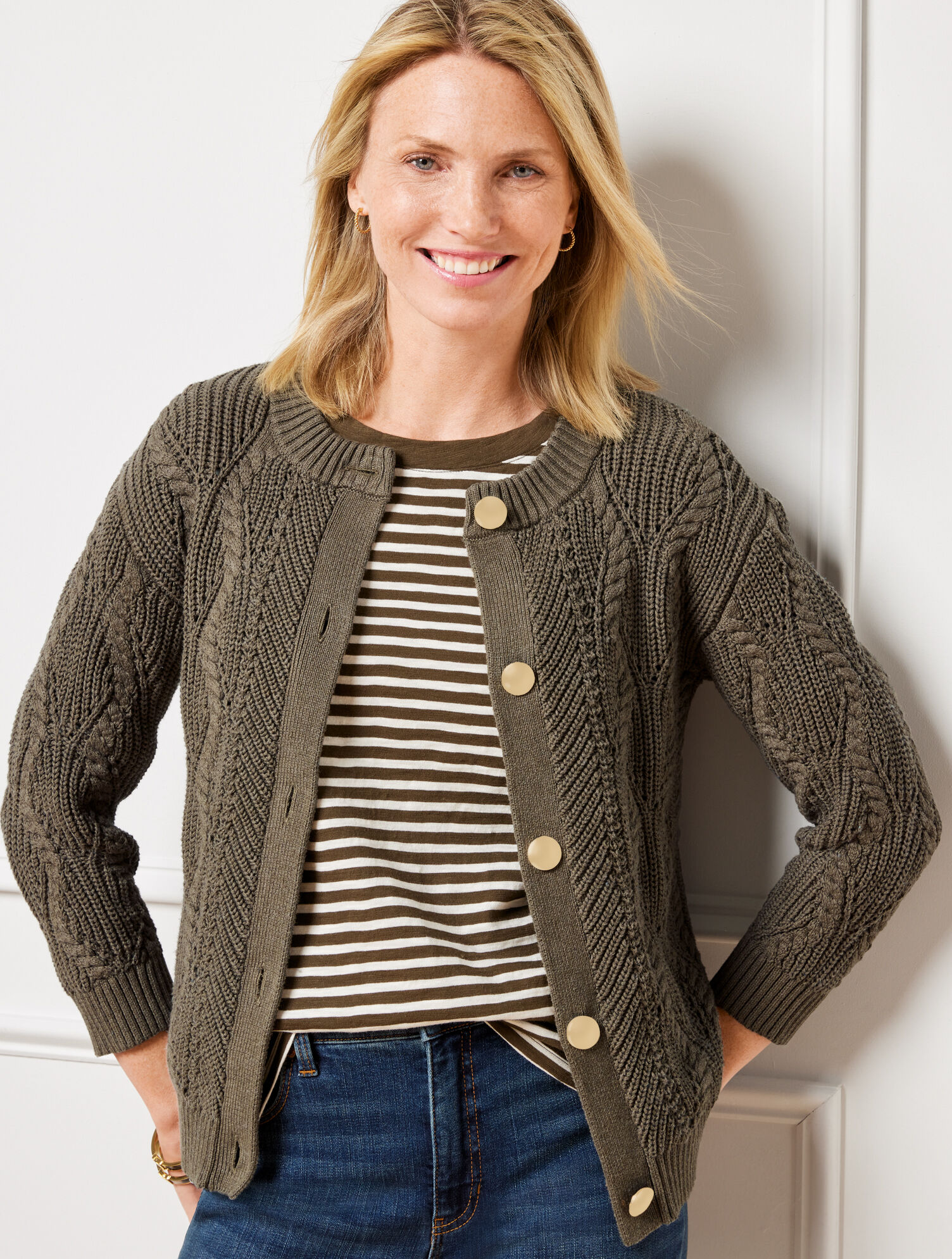 Cable Knit Crewneck Cardigan