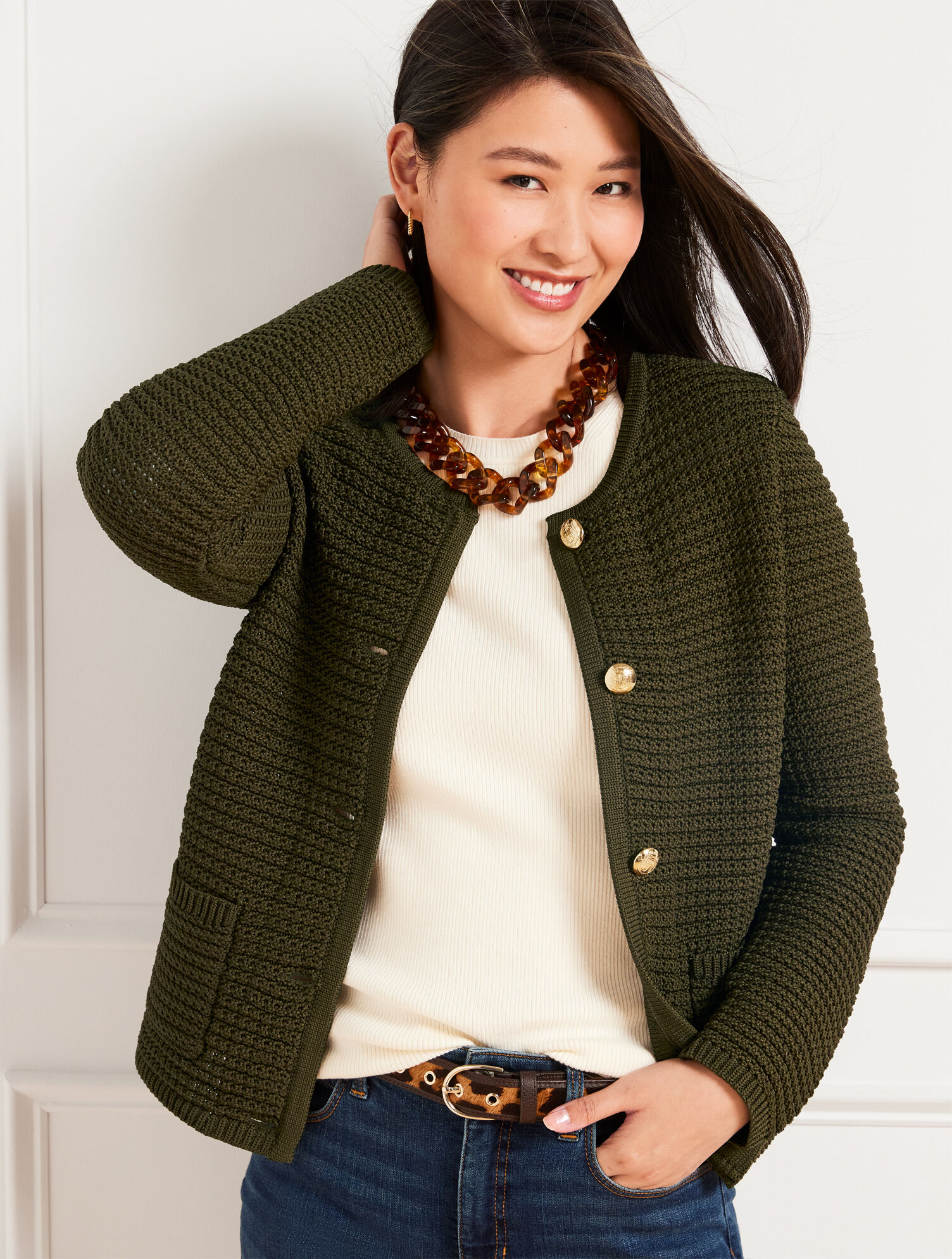 Textured Crewneck Cardigan