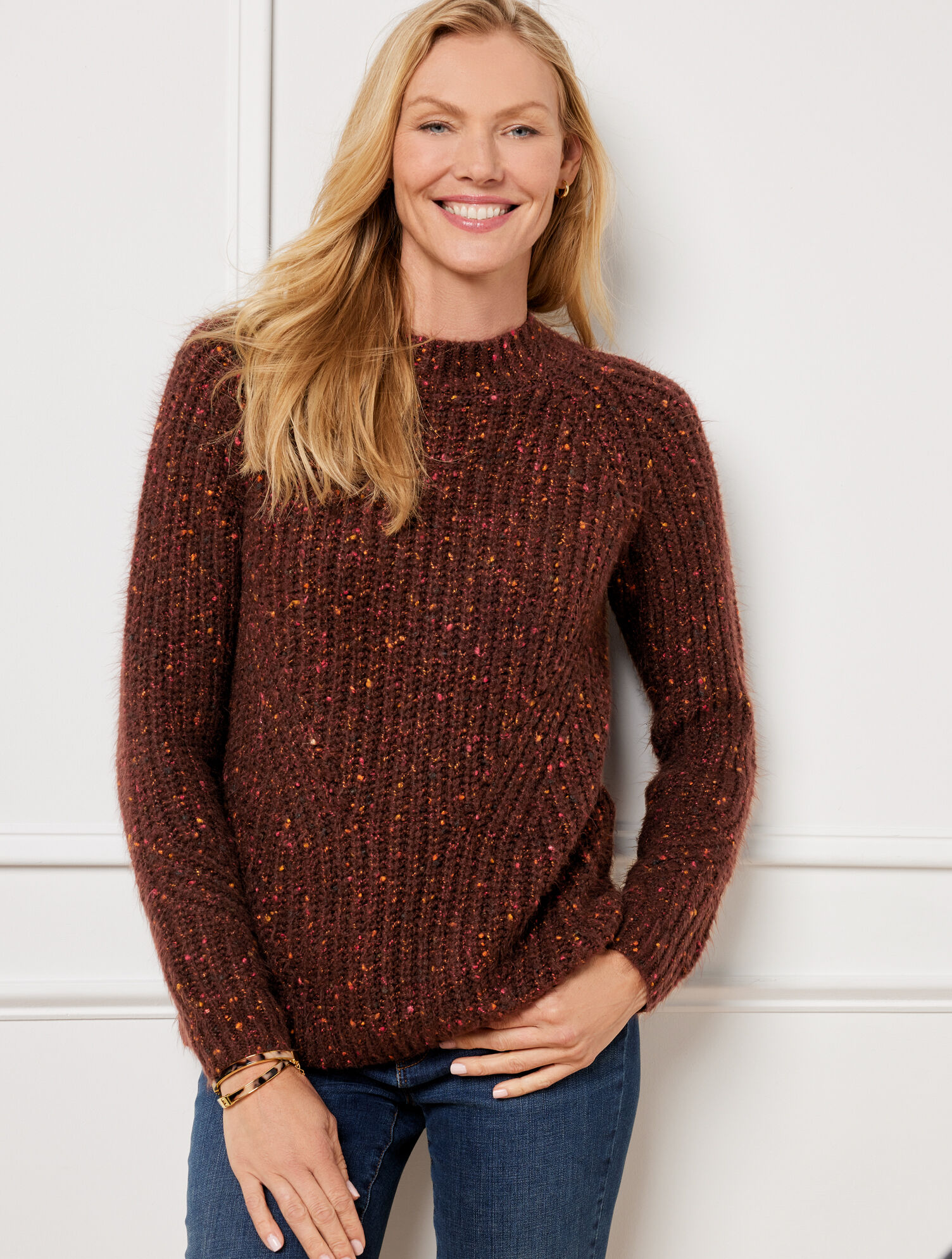 Shaker Stitch Tweed Pullover