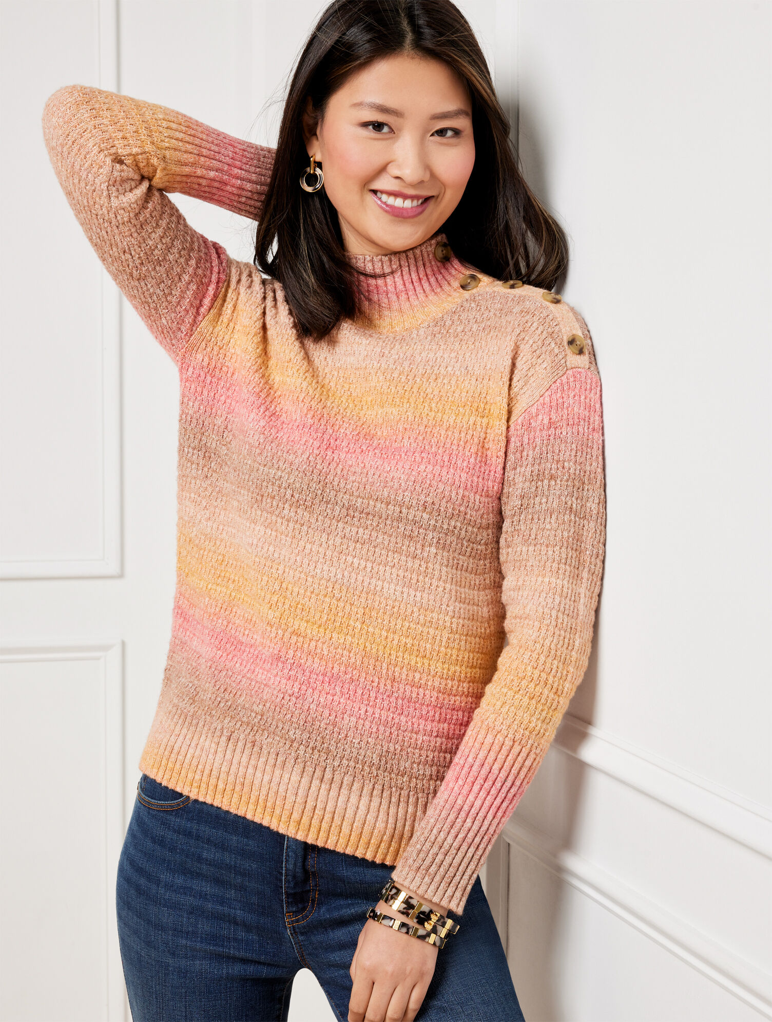 Button Shoulder Sweater - Space Dye