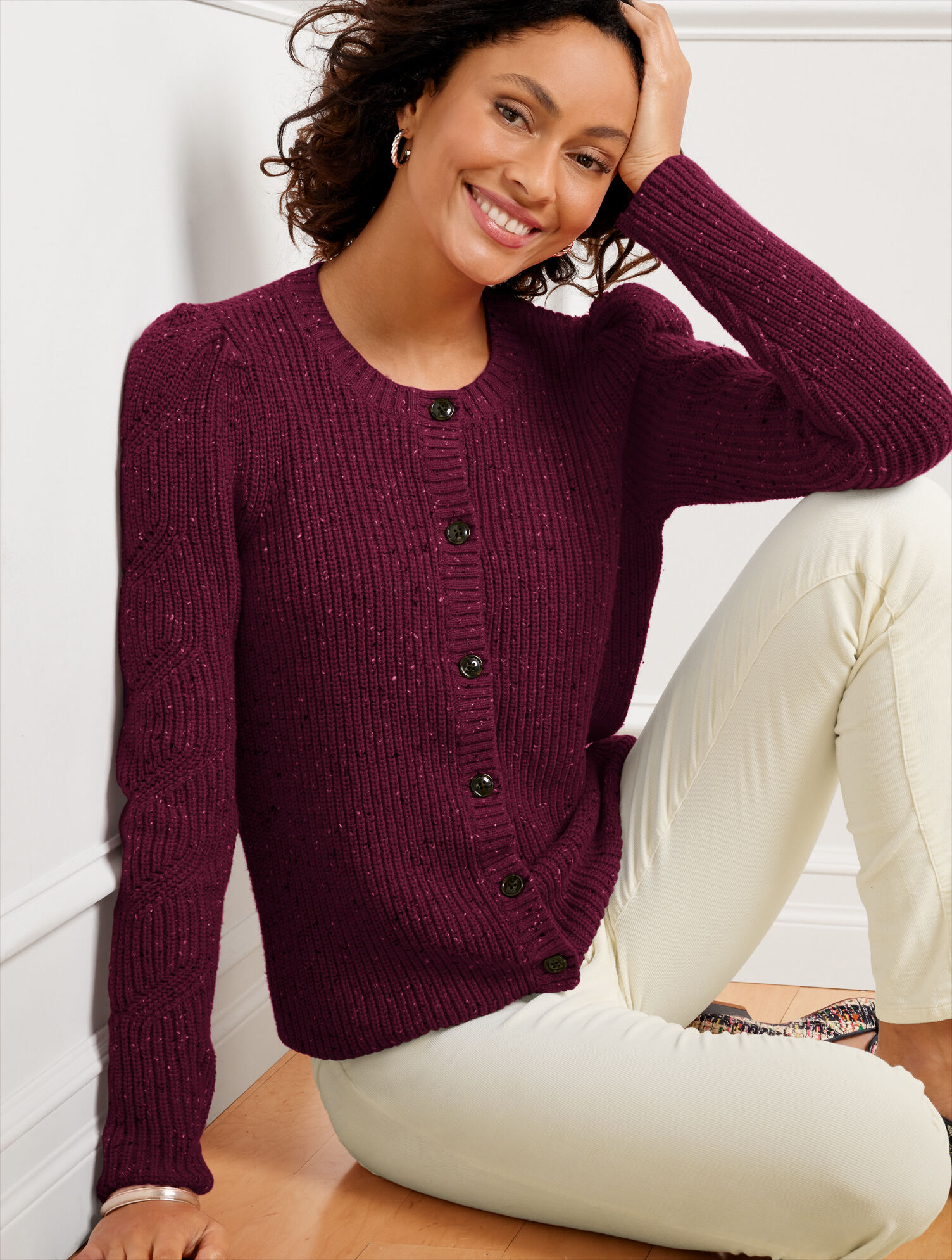 Puff Sleeve Cardigan - Tweed