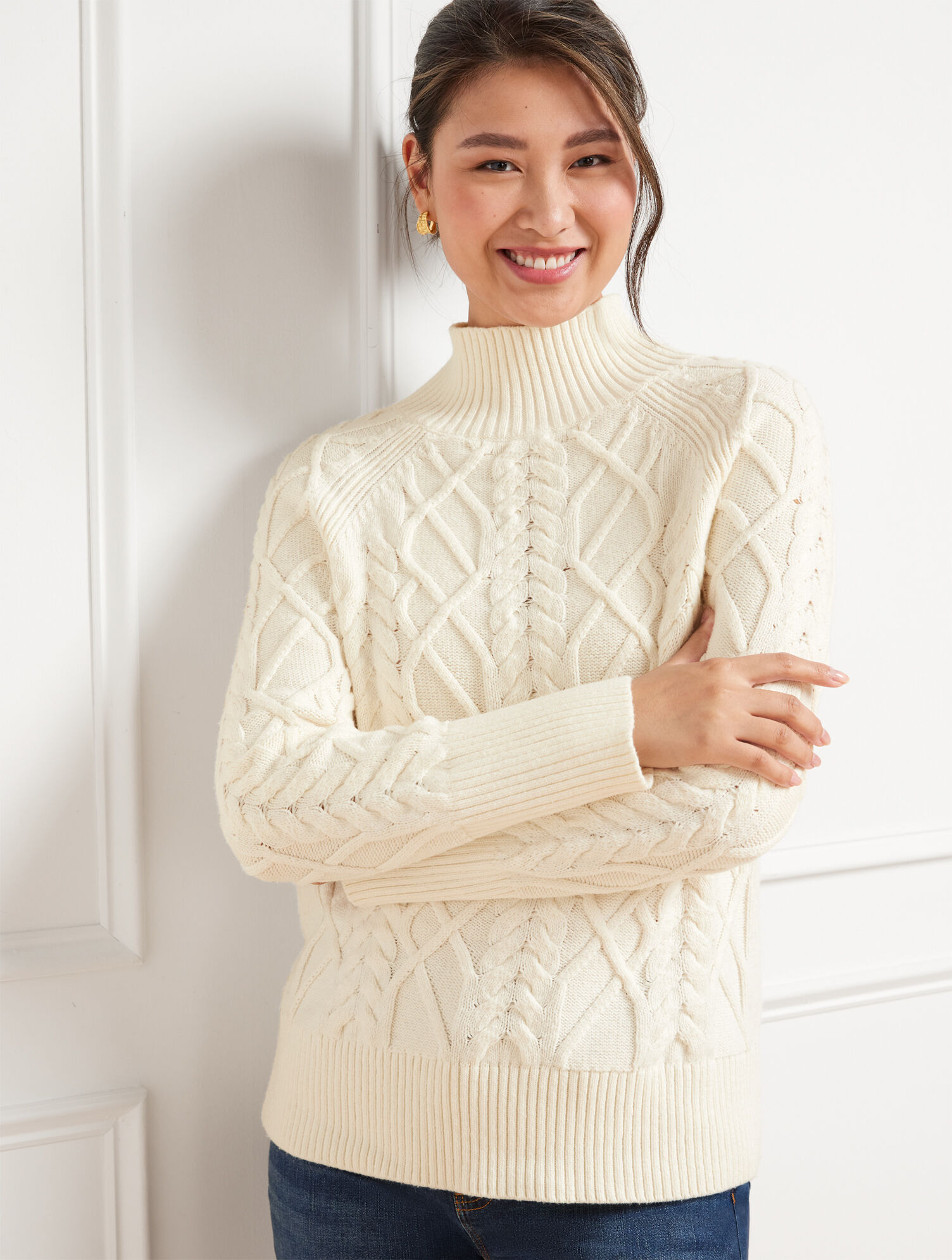 Cable Knit Funnel Neck Sweater