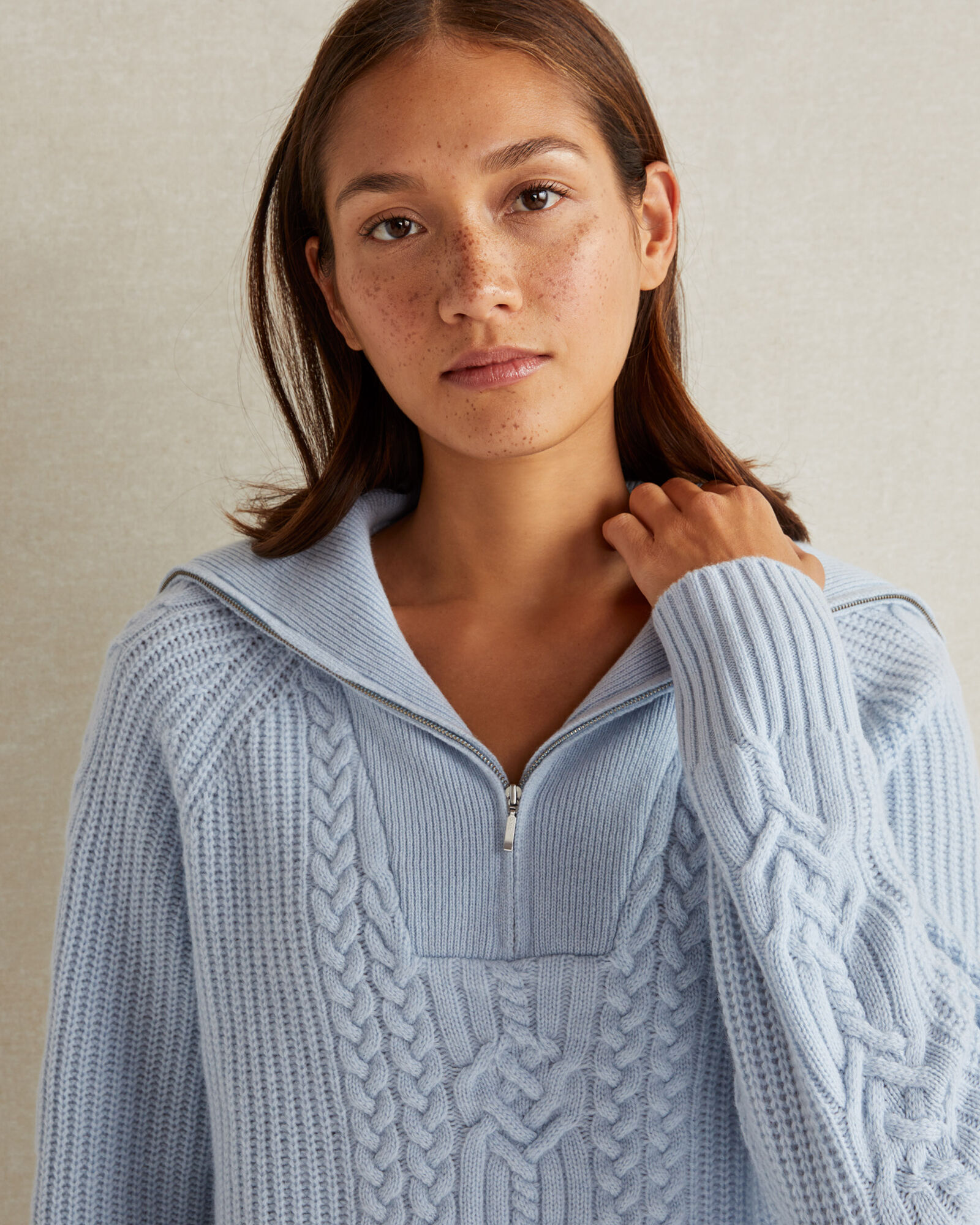 Cashmere Cable Knit Half Zip