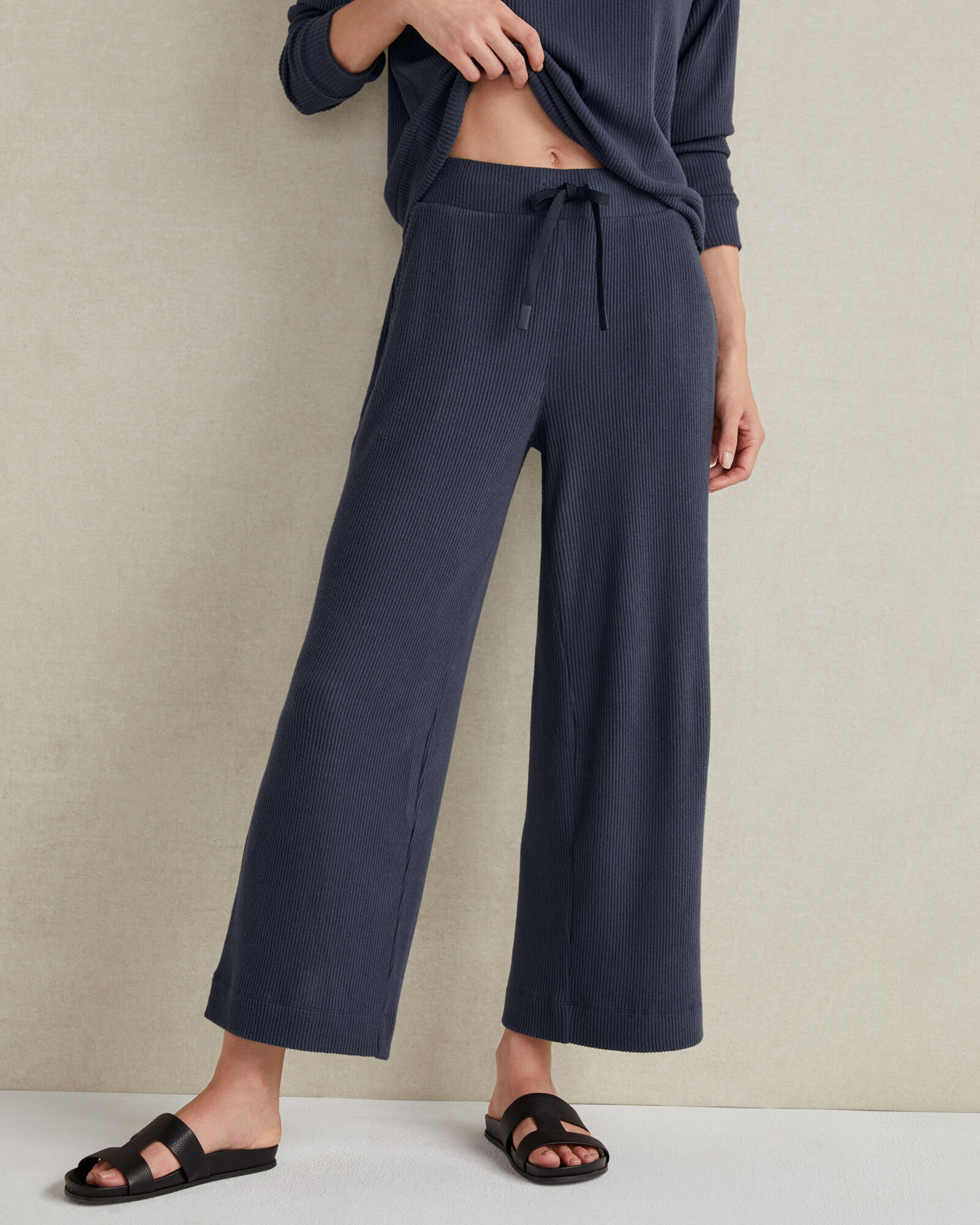 Brushed Rib Knit Wide Leg Pants
