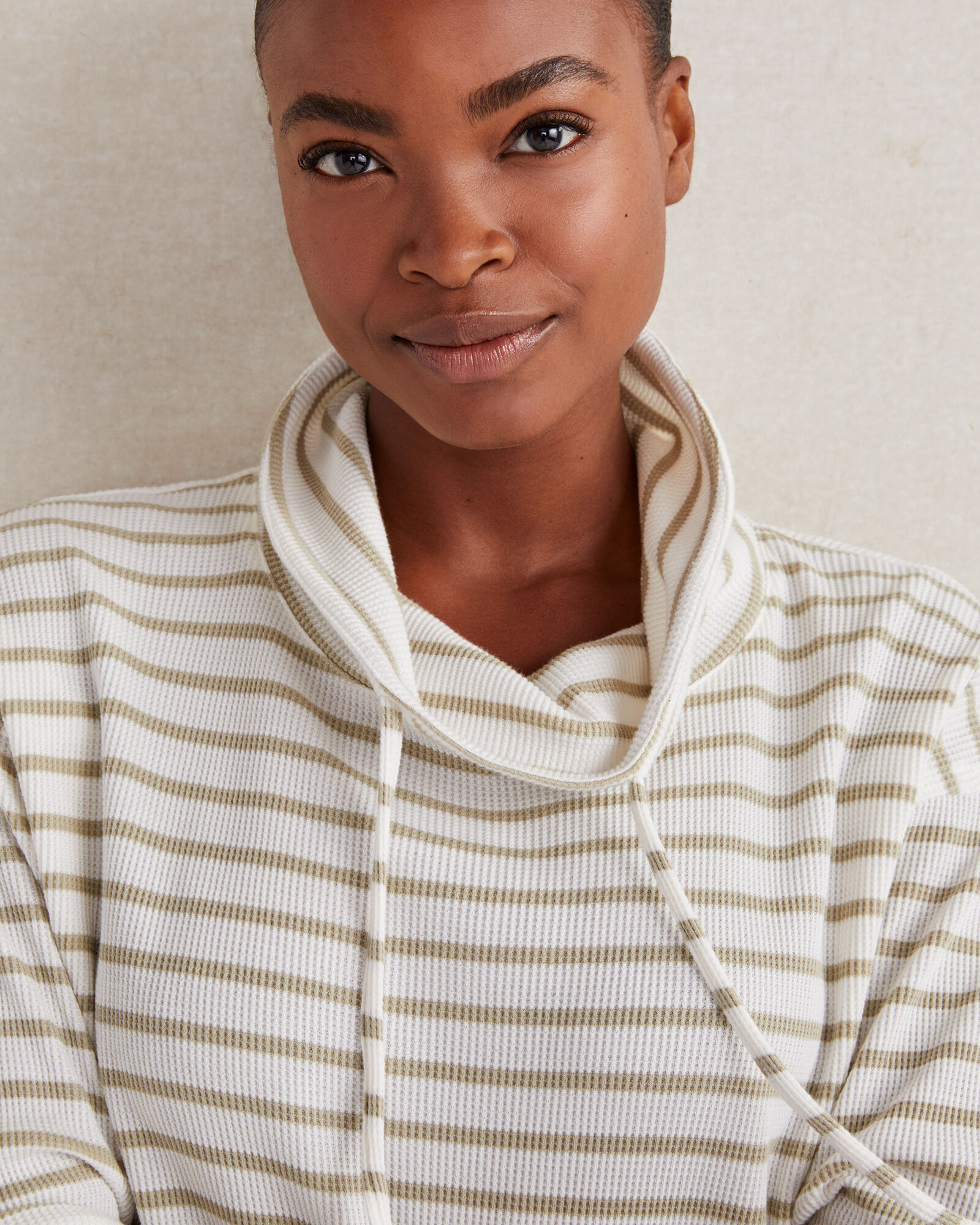 Organic Cotton Waffle Funnel Neck Pullover