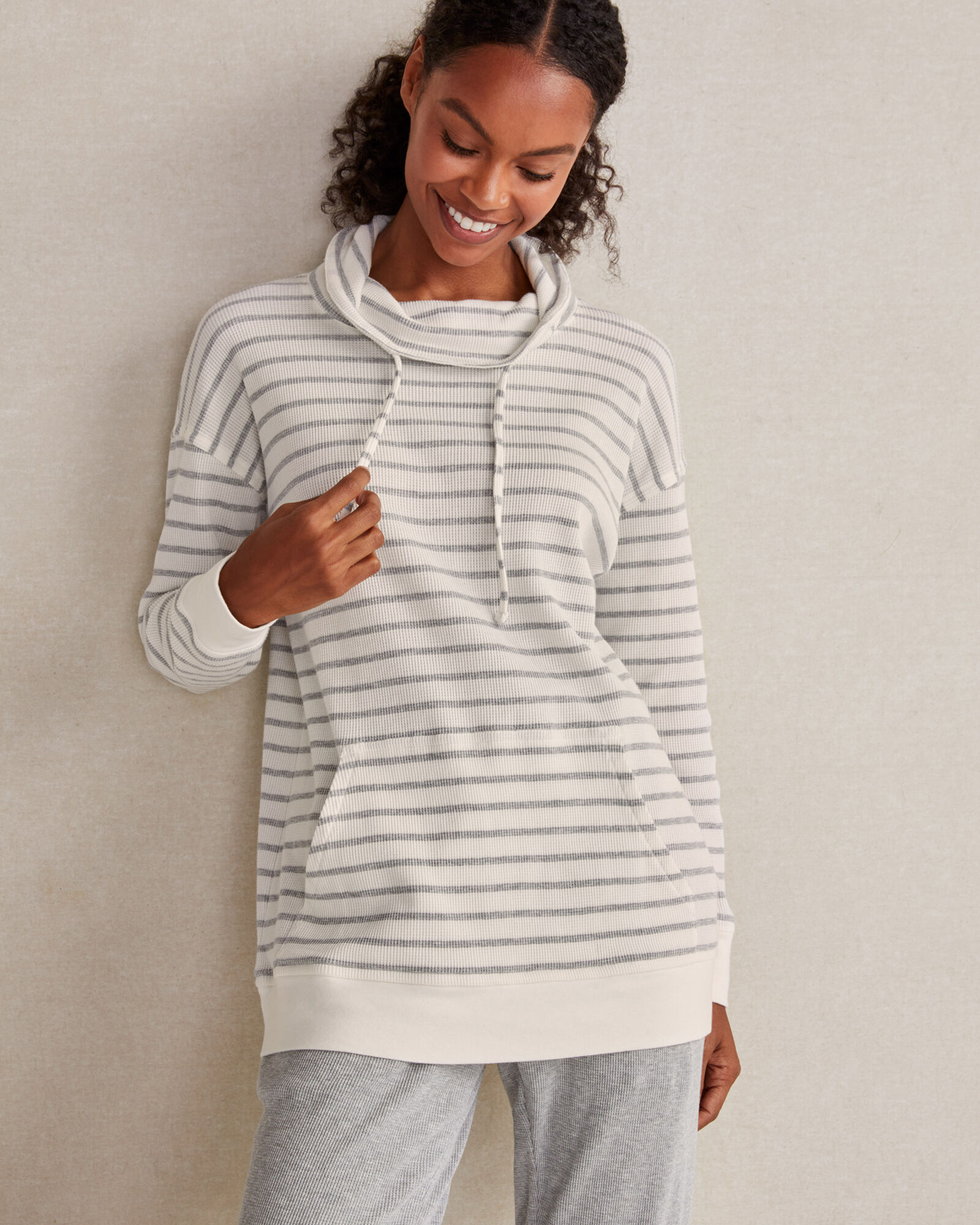 Organic Cotton Waffle Funnel Neck Pullover