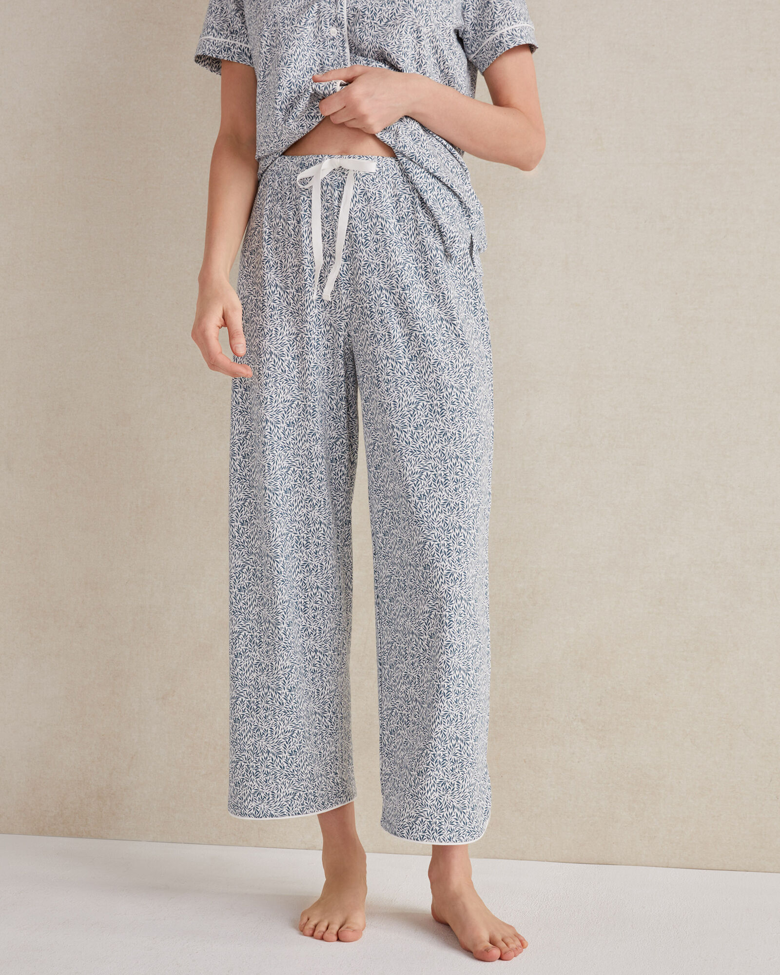 Organic Cotton Jersey Frond Cropped Sleep Pants