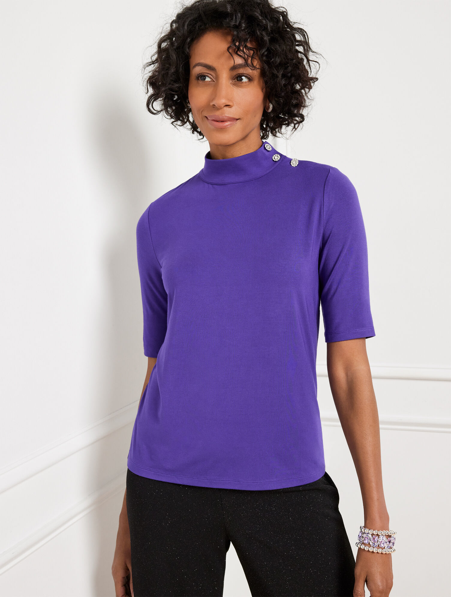 Button Shoulder Mockneck Top
