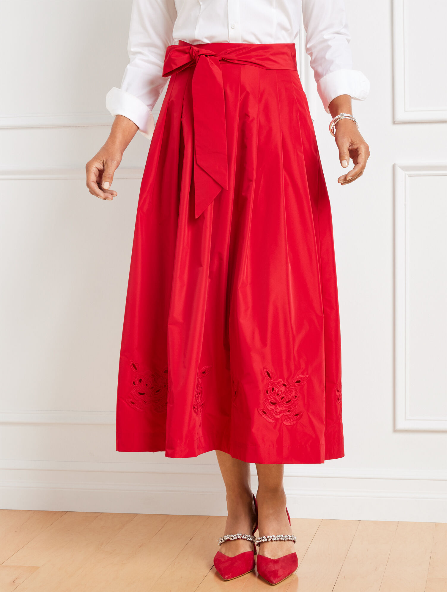 Embroidered Taffeta Fit &amp; Flare Skirt