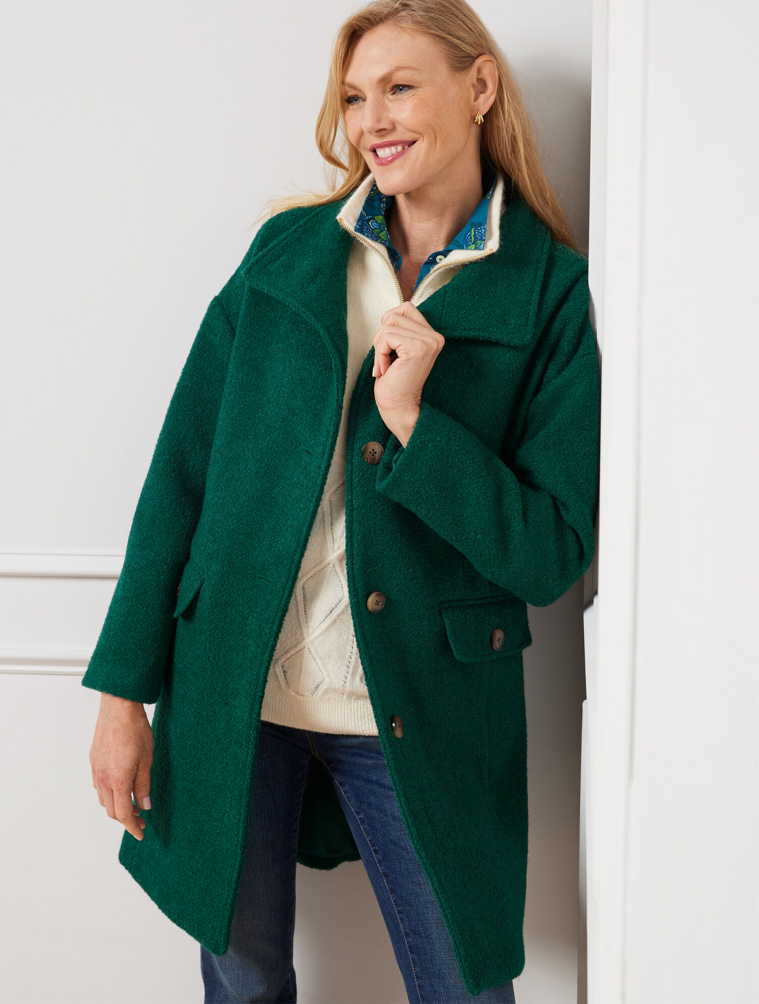 Boucl&eacute; Mockneck Coat