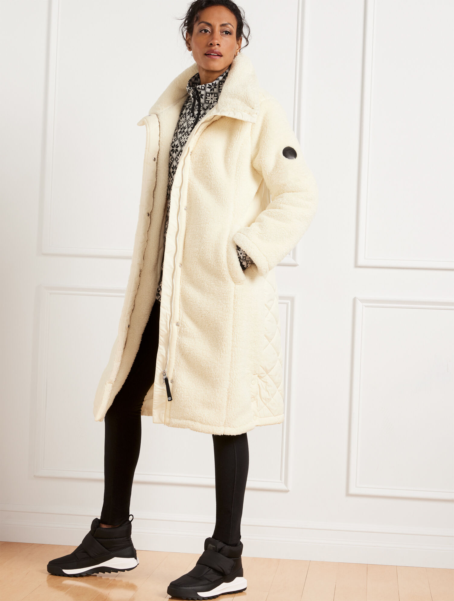 Quilted Detail Cozy Sherpa Coat