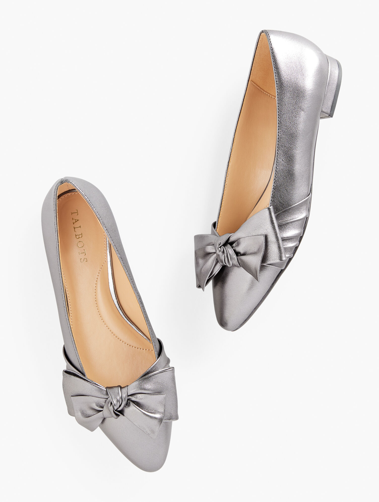 Edison Bow Leather Flats  - Metallic