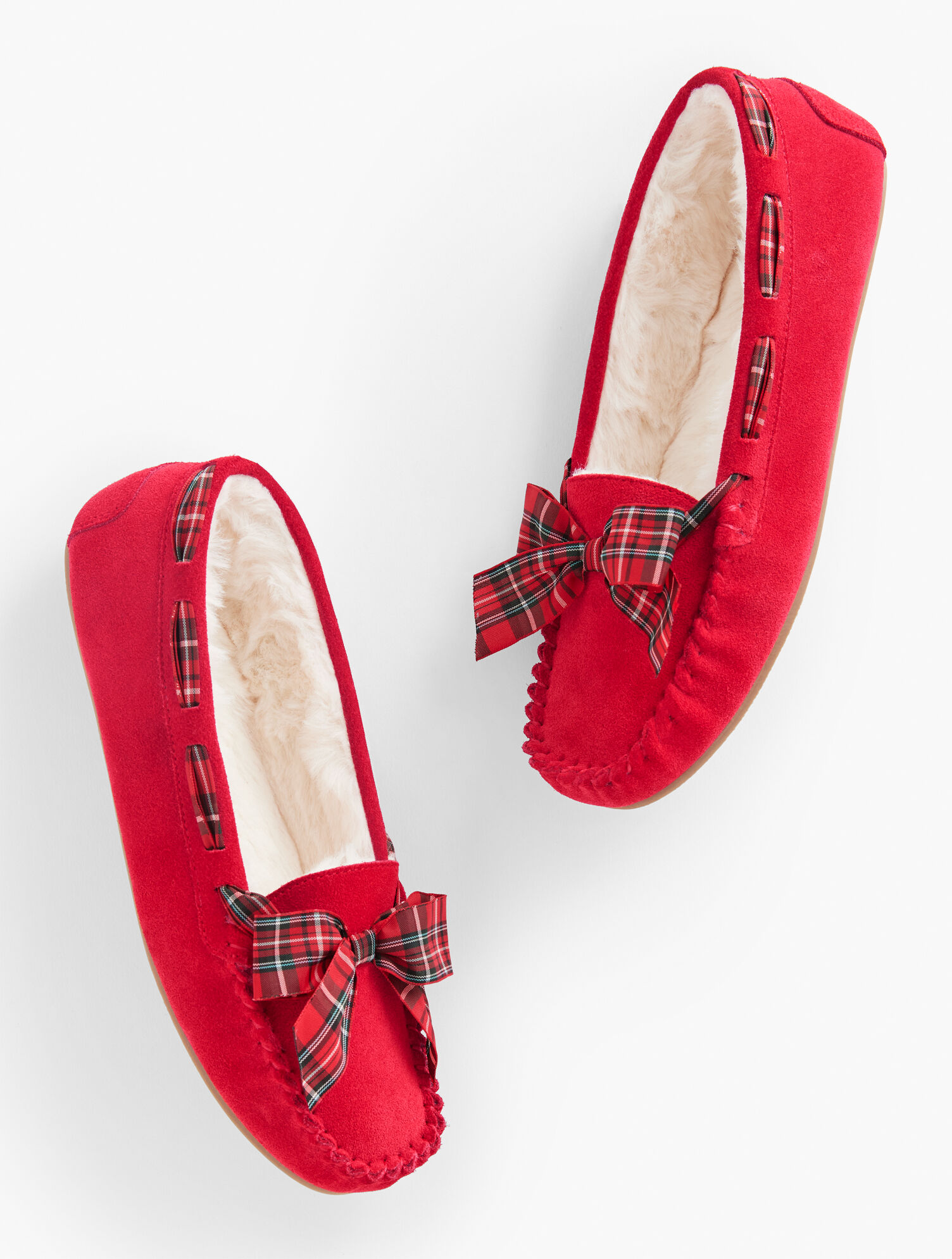 Ruby Bow Suede Moccasins - Tartan