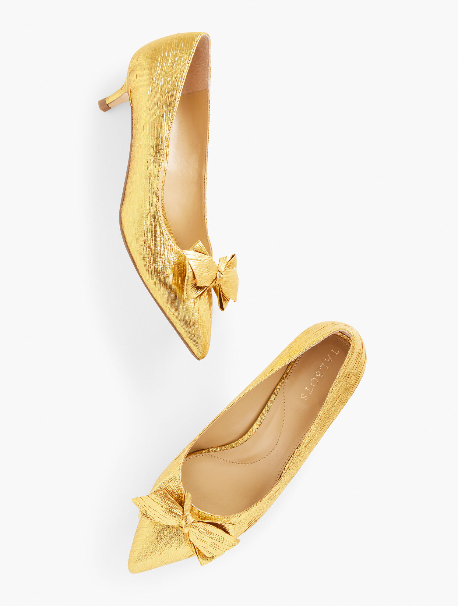 Sylvie Bow Kitten Heel Pumps - Crinkle Lam&eacute;