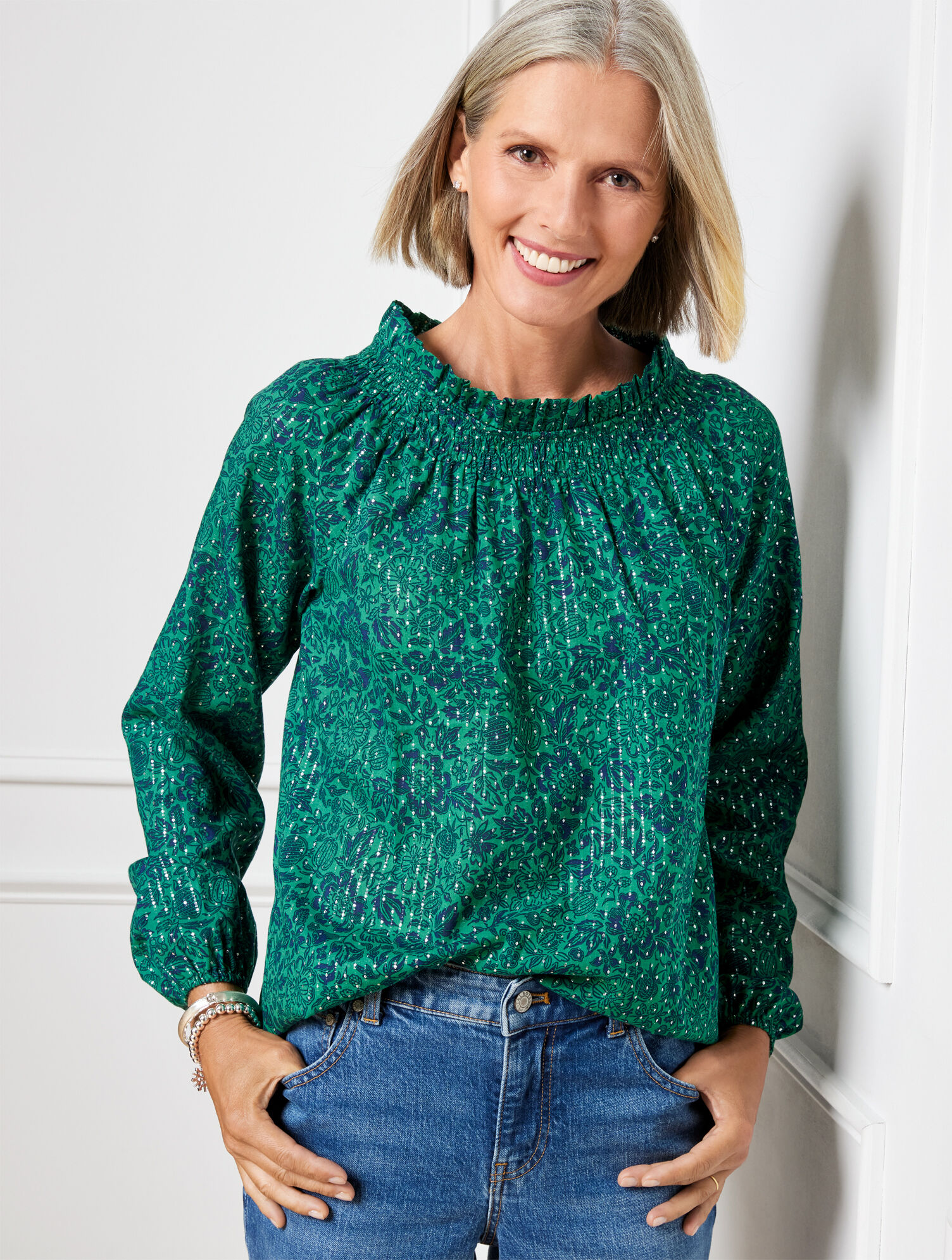 Smocked Blouse - Sketched Floral