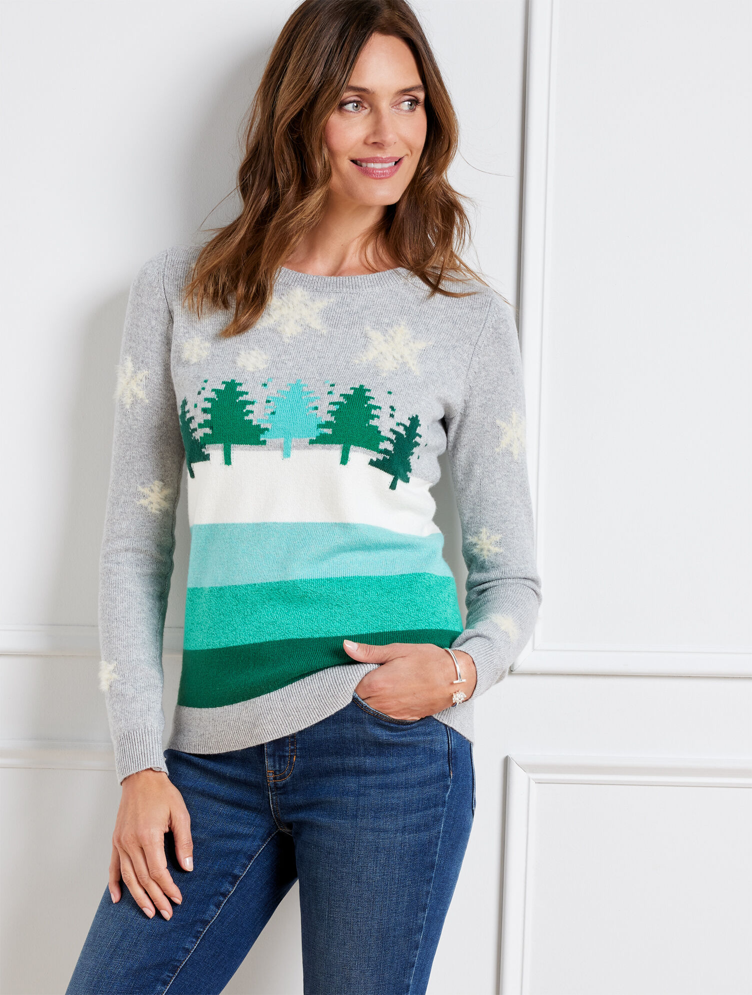 Crewneck Pullover - Trees &amp; Stripes