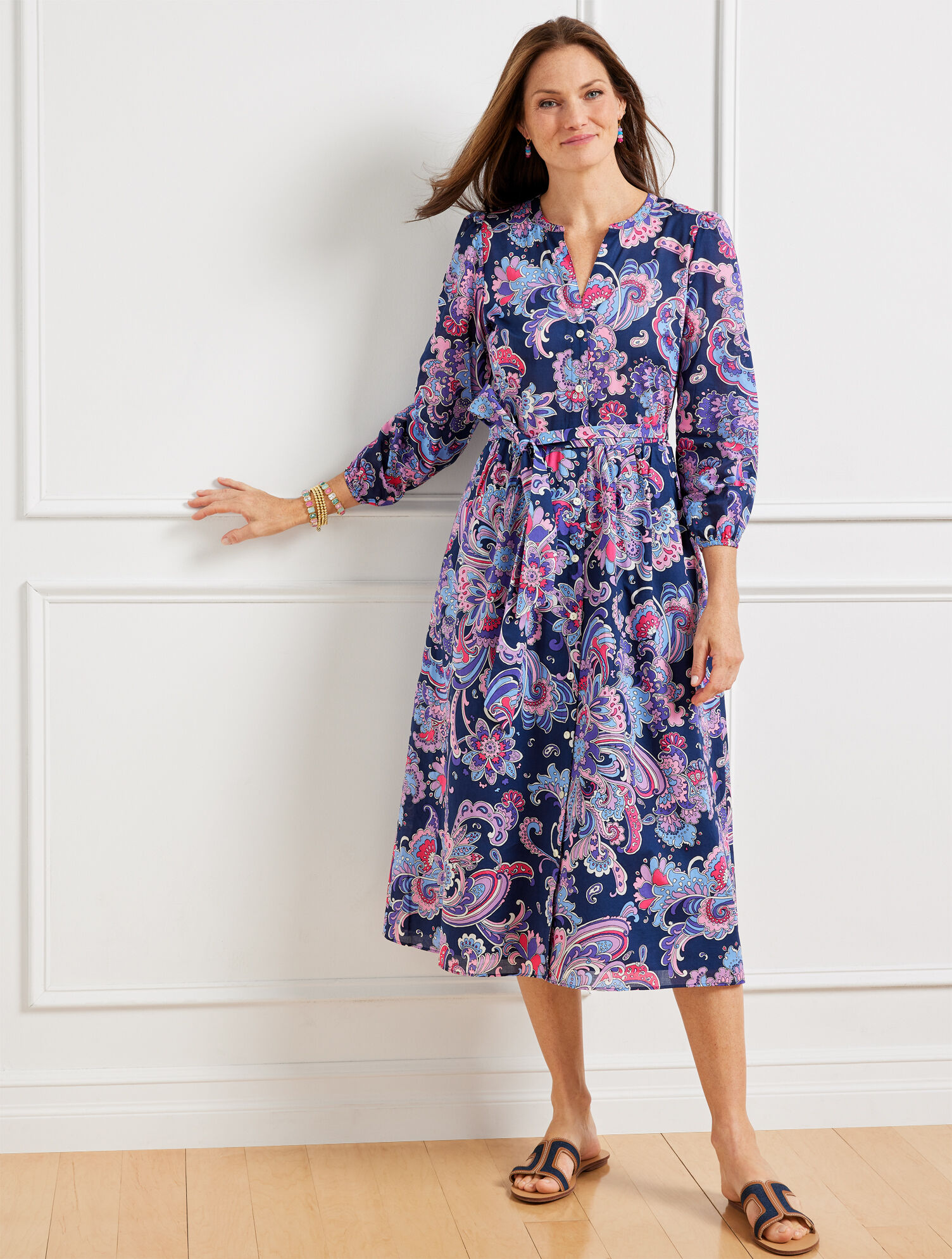 Voile Fit &amp; Flare Shirtdress - Swirl Floral