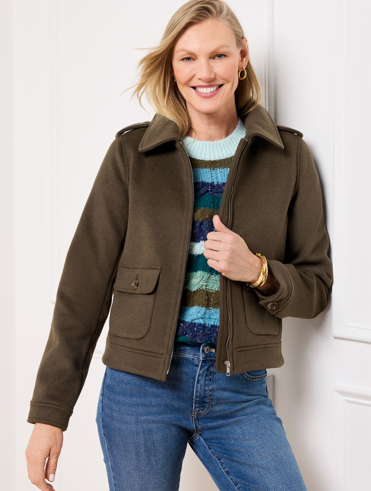 Brushed Wool Blend Bomber Jacket