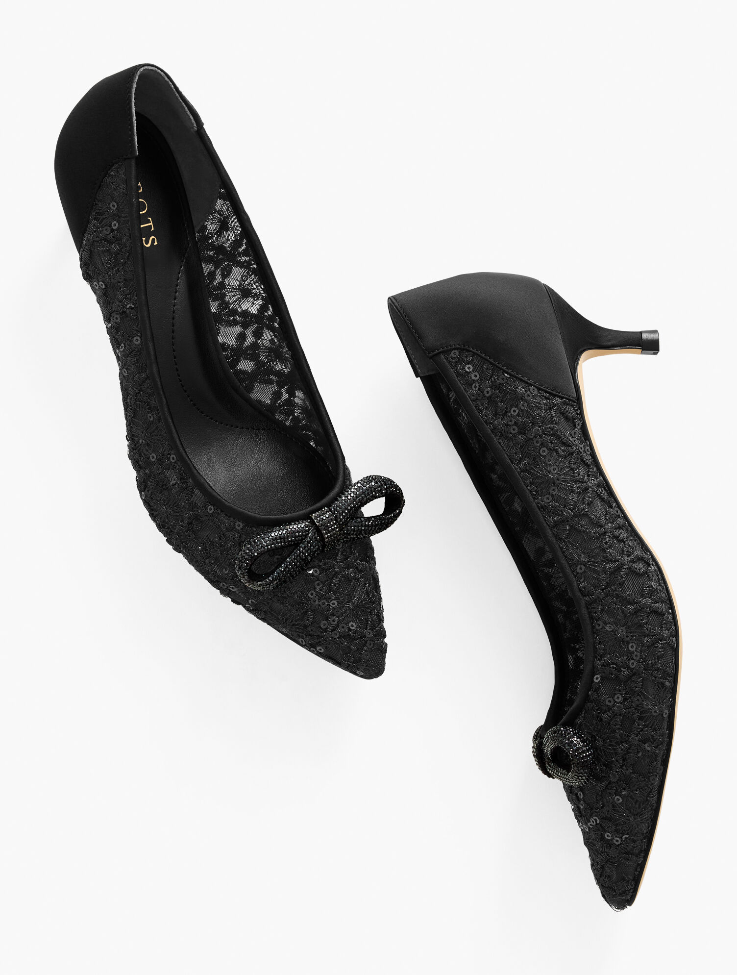 Sylvie Bow Kitten Heel Pumps - Sequin Mesh 