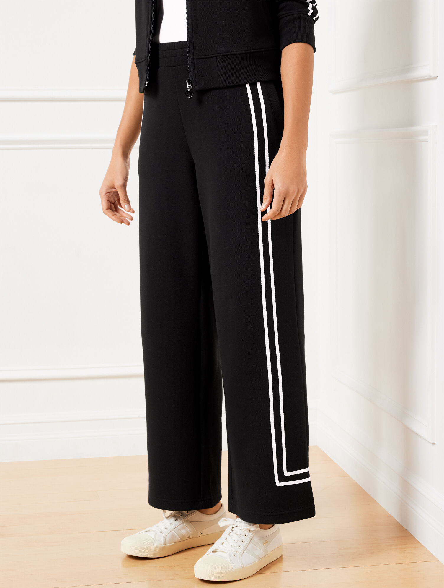 Piqu&eacute; Tipped Wide Leg Pants