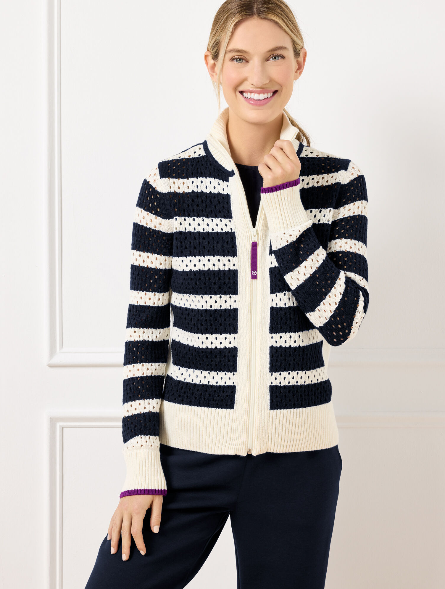 Coolmax&reg; Full Zip Sweater Jacket -  Stripe