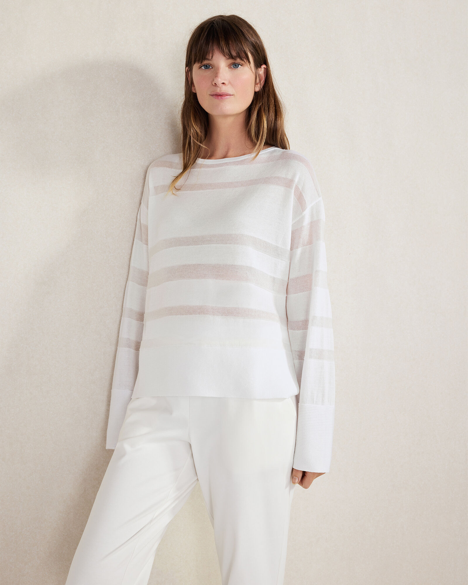Organic Cotton Sheer Stripe Bateau Neck Sweater