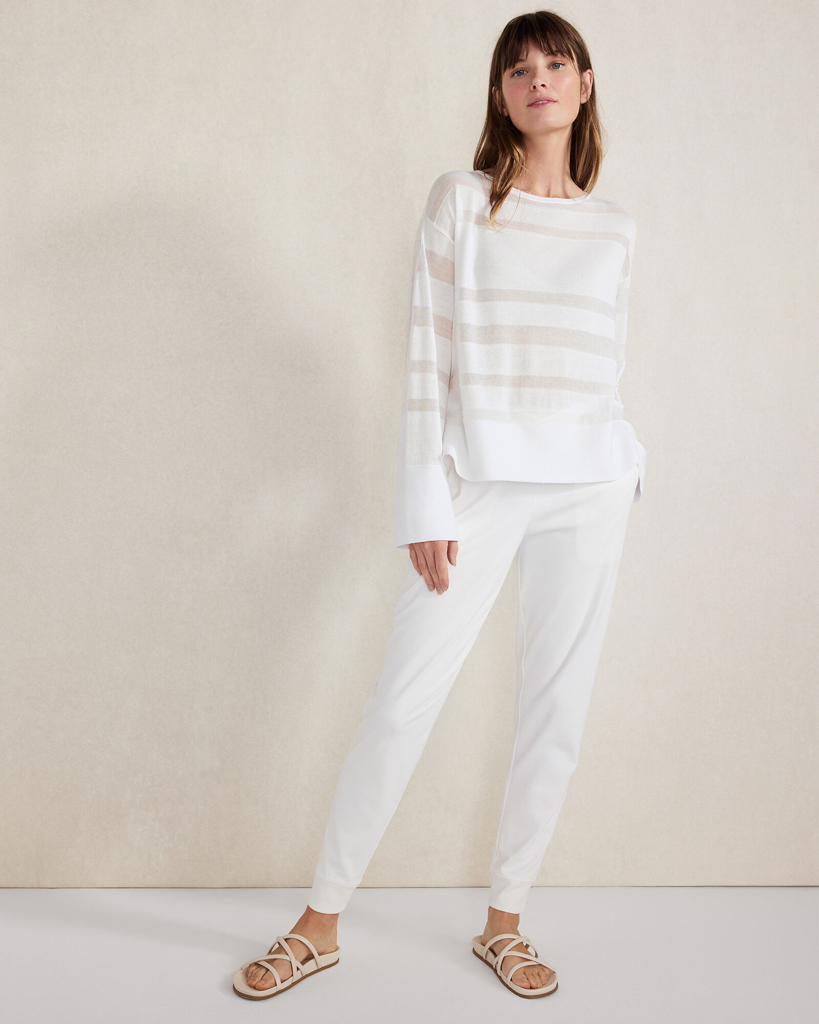 Organic Cotton Sheer Stripe Bateau Neck Sweater