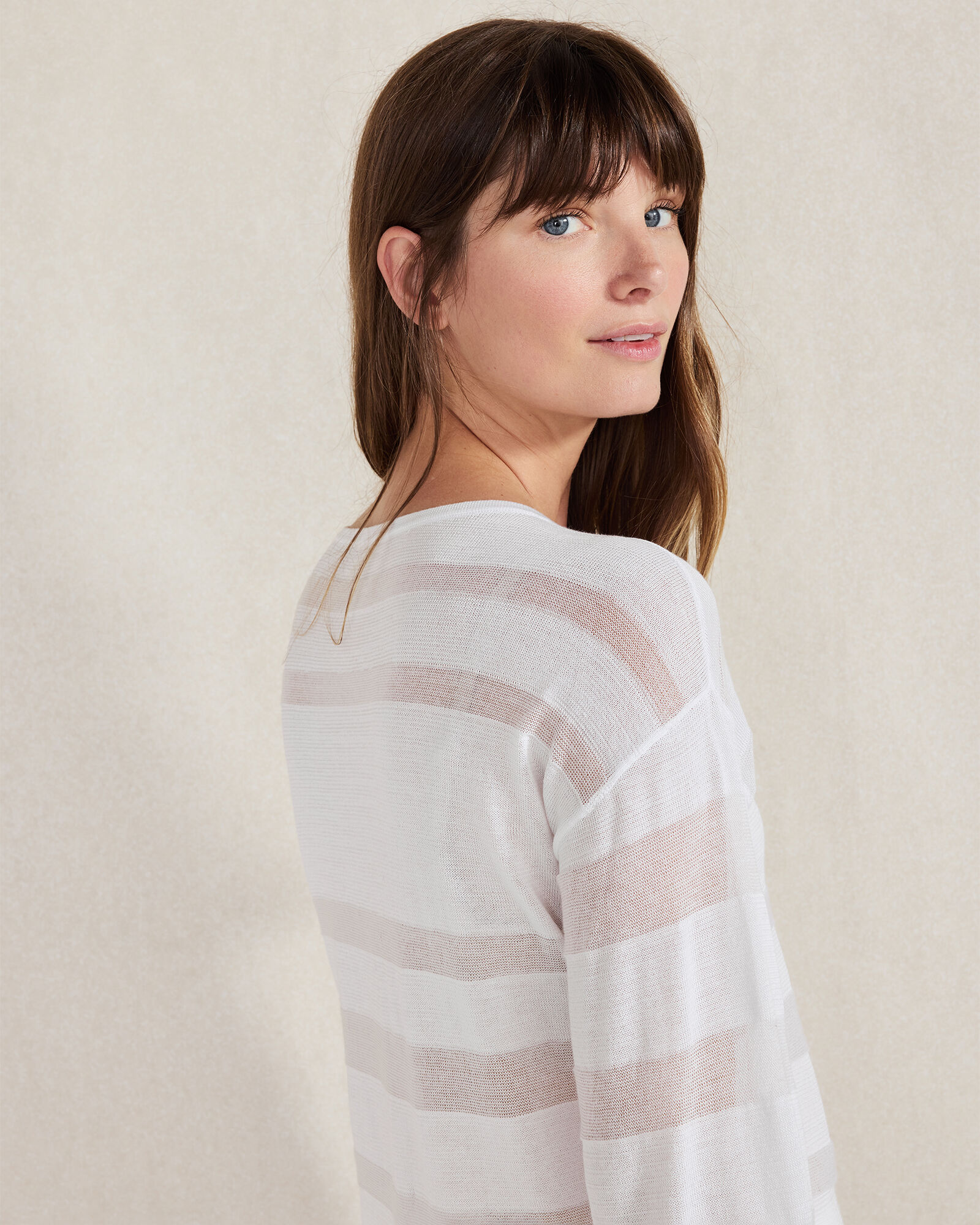 Organic Cotton Sheer Stripe Bateau Neck Sweater