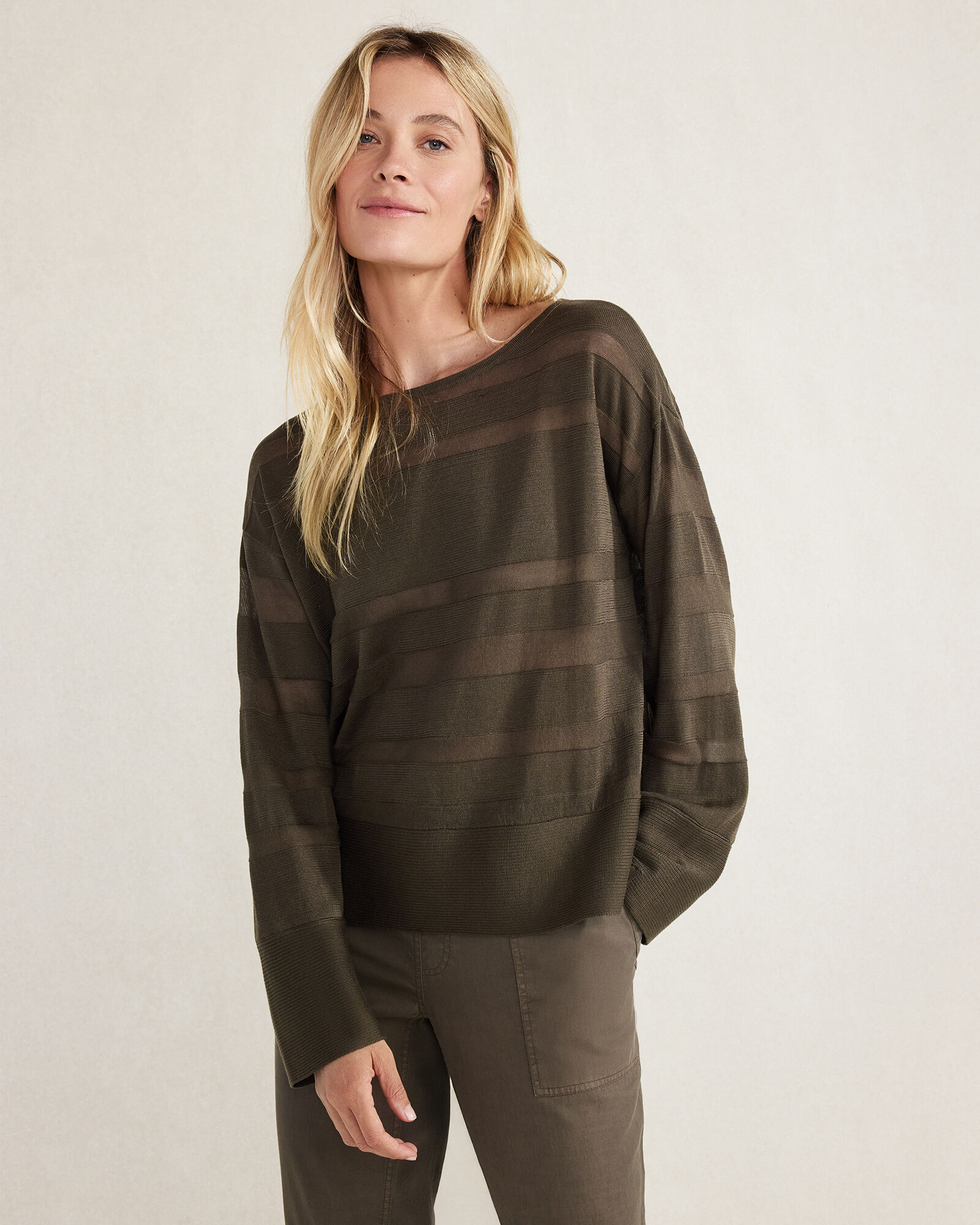 Organic Cotton Sheer Stripe Bateau Neck Sweater