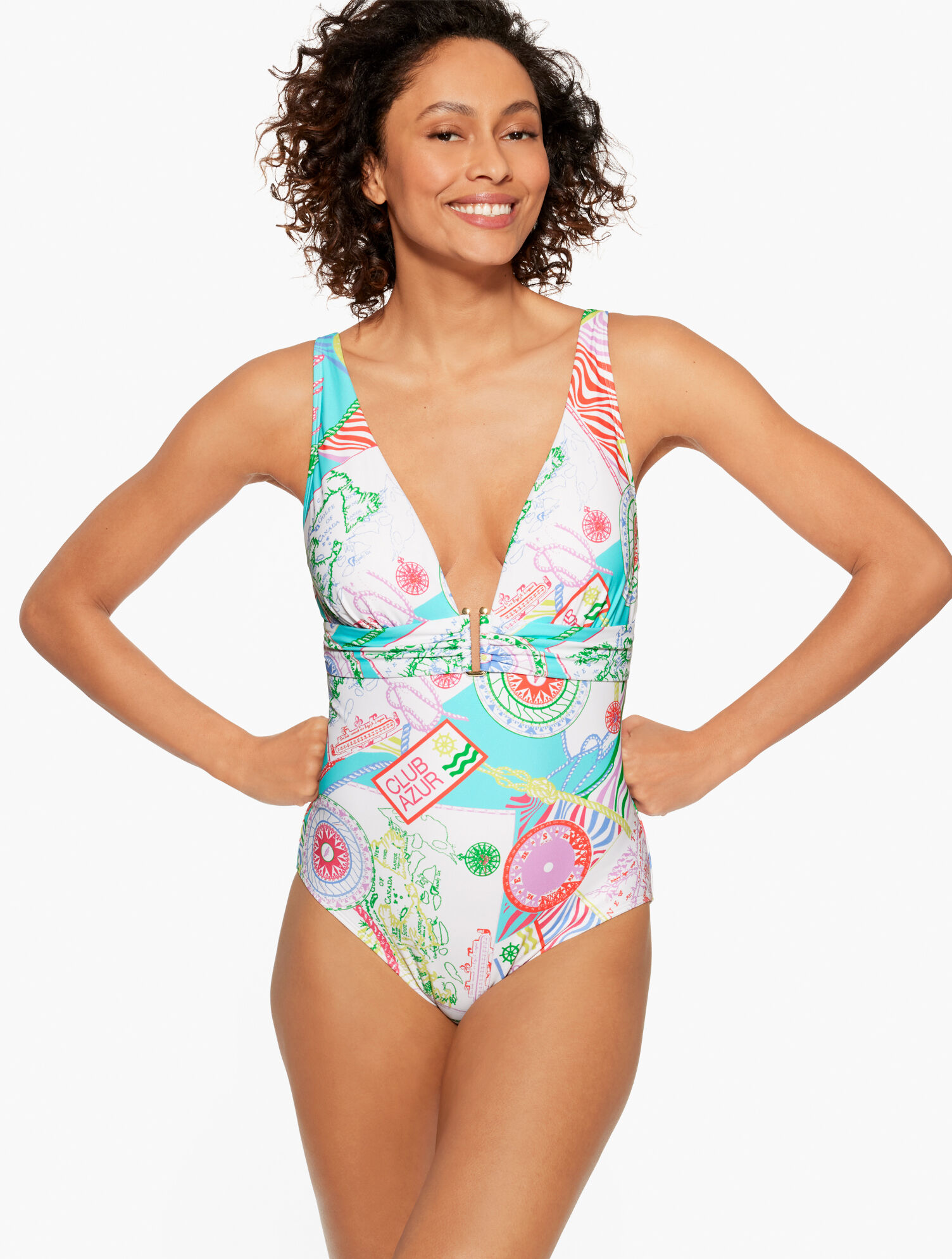 Aqua Club V-Neck One-Piece Swimsuit - C&ocirc;te d&rsquo;Azur