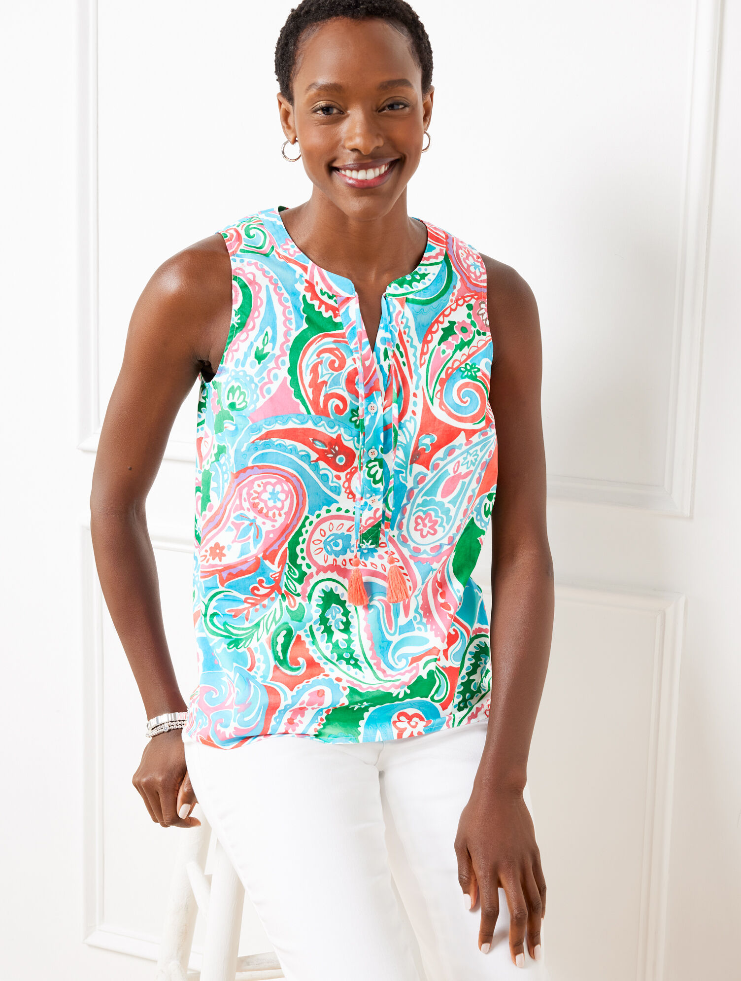 Tie Neck Shell - Vibrant Paisley