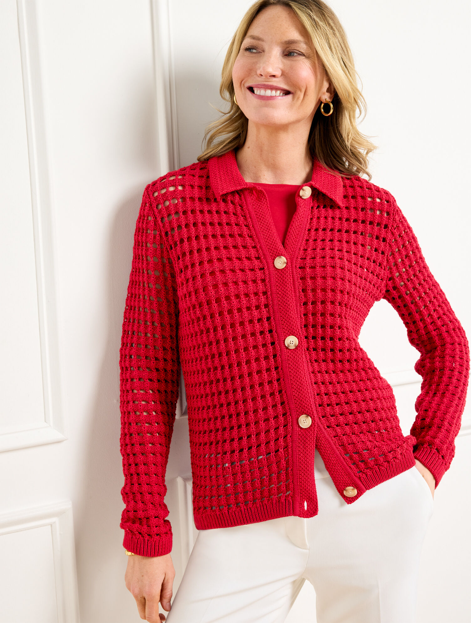 Open Stitch Polo Cardigan