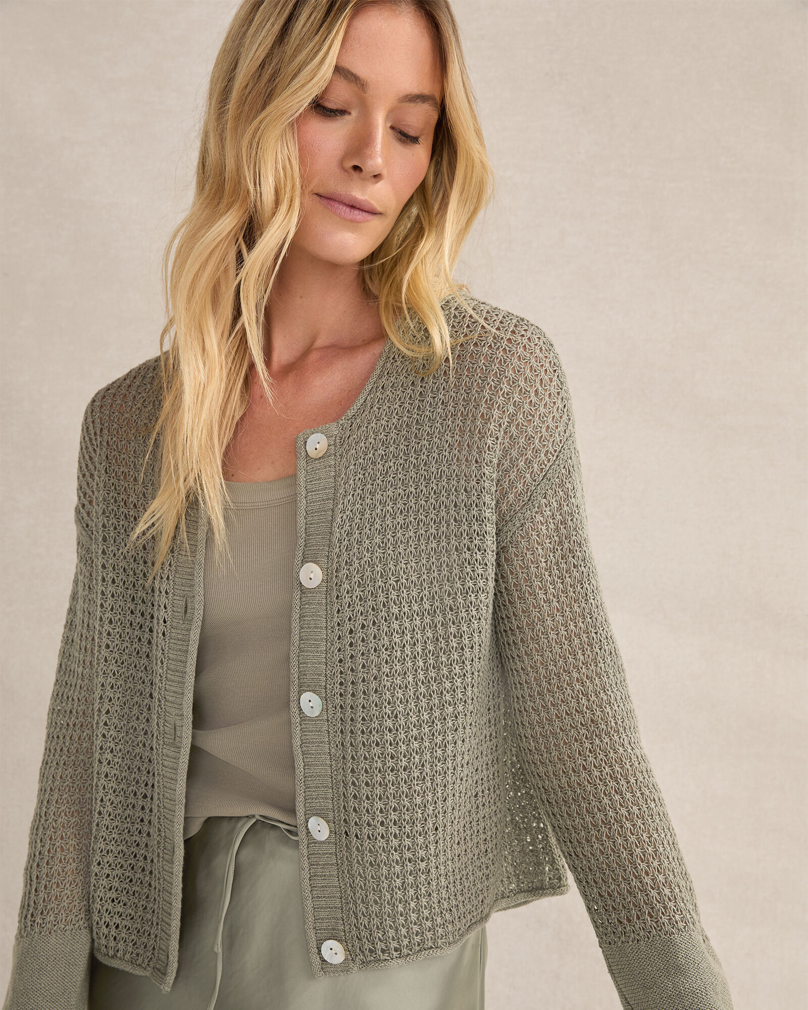 Organic Cotton Linen Open Stitch Cardigan