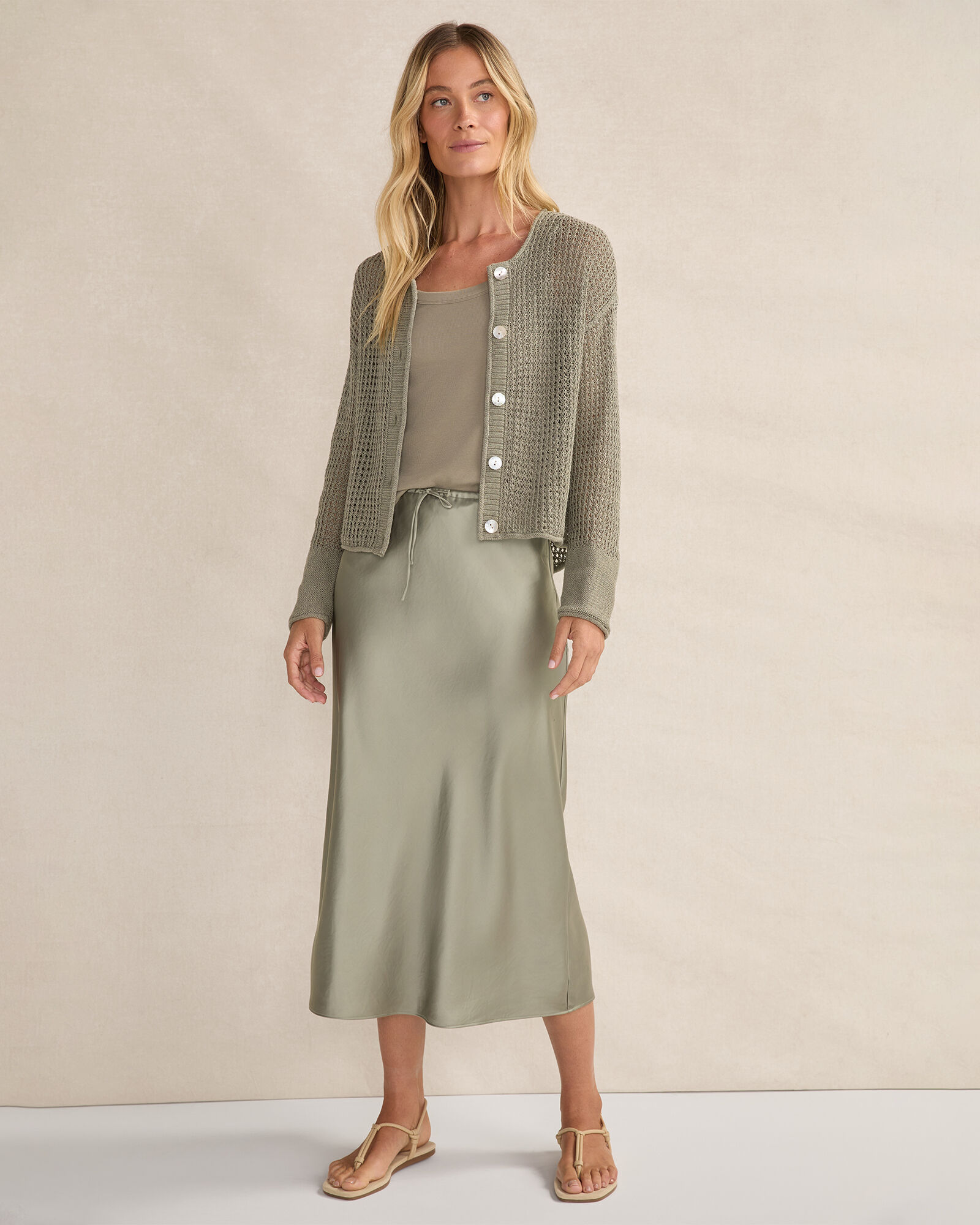Organic Cotton Linen Open Stitch Cardigan