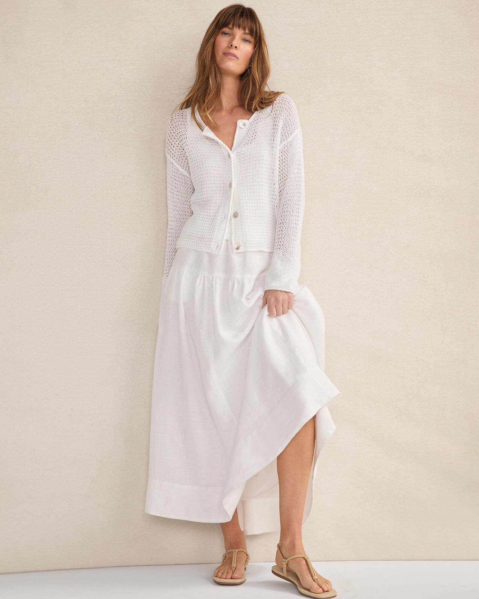 Organic Cotton Linen Open Stitch Cardigan