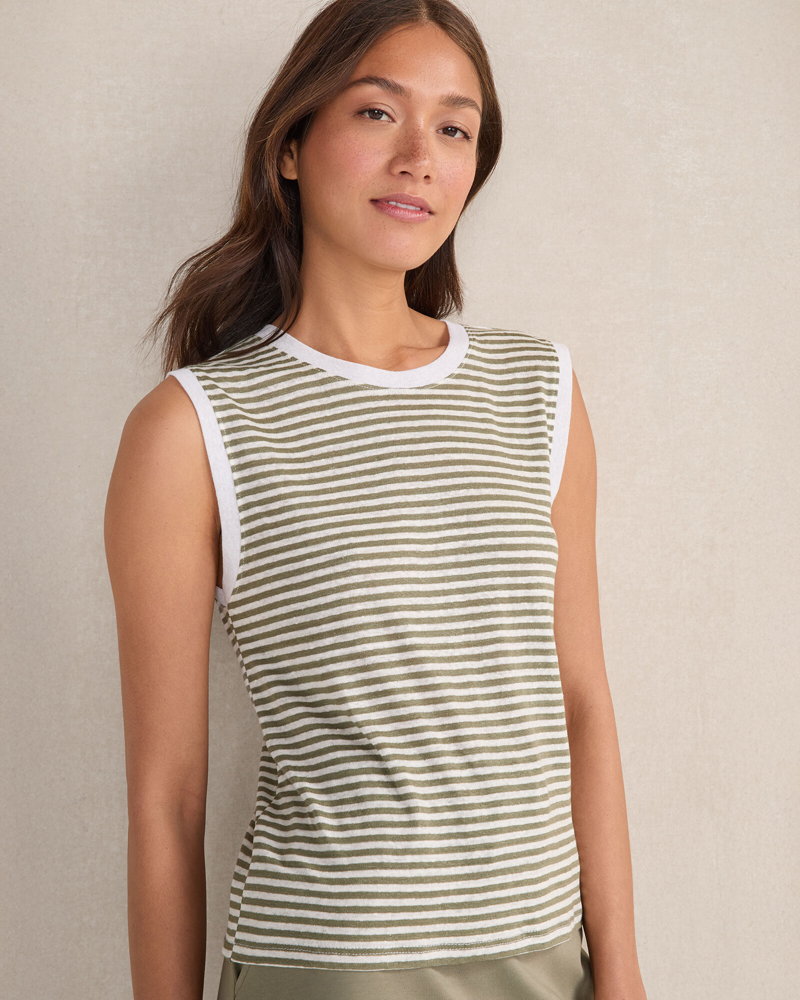 Linen Stripe Crewneck Tank