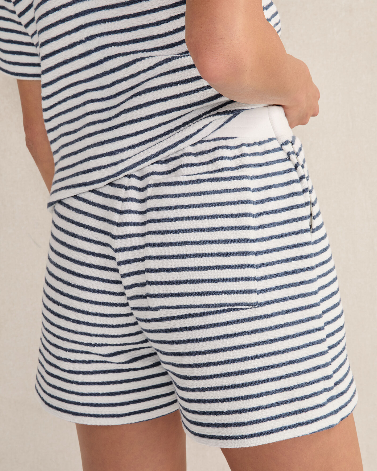 Cotton Blend Textured Stripe Shorts