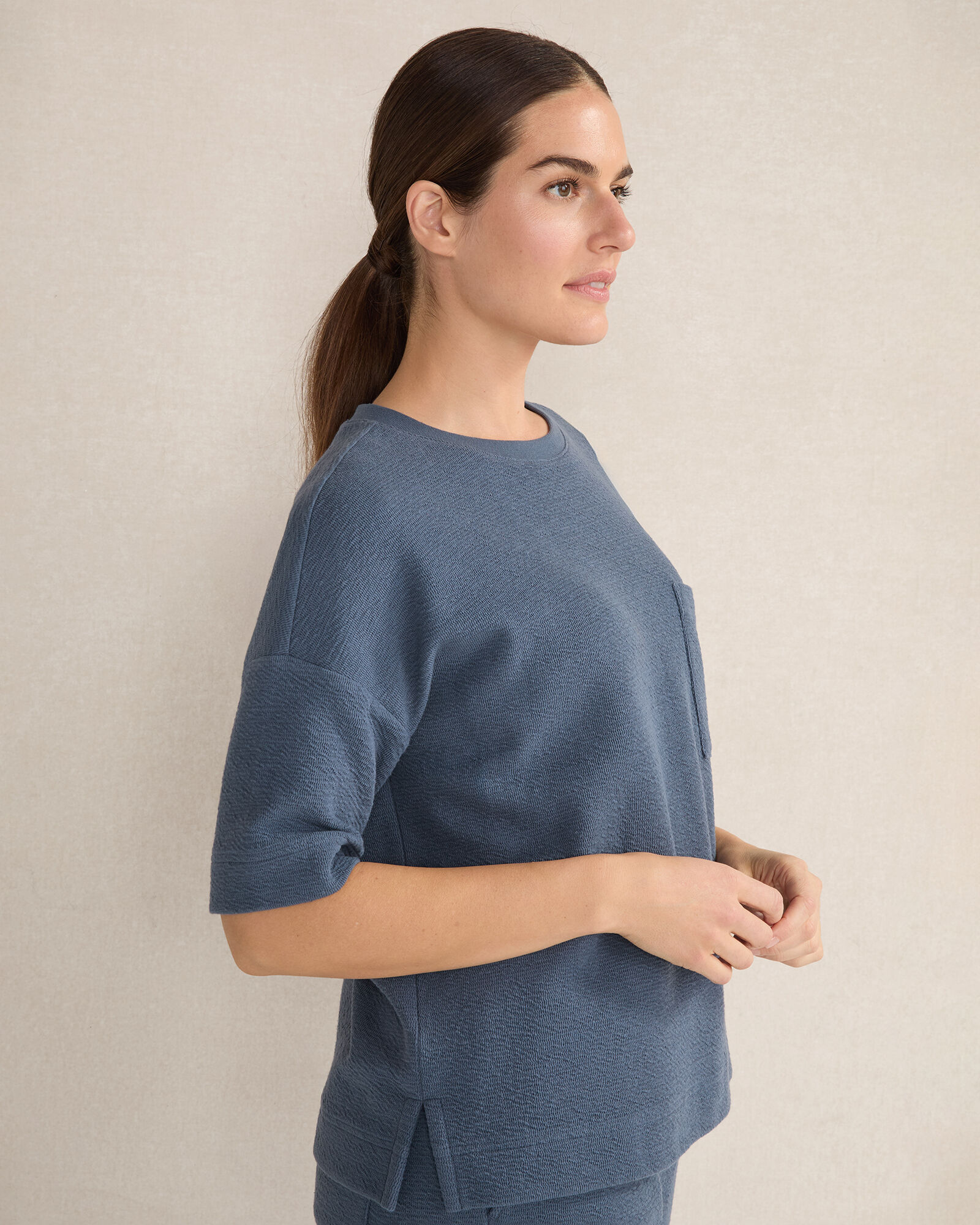 Cotton Blend Textured Crewneck Tee