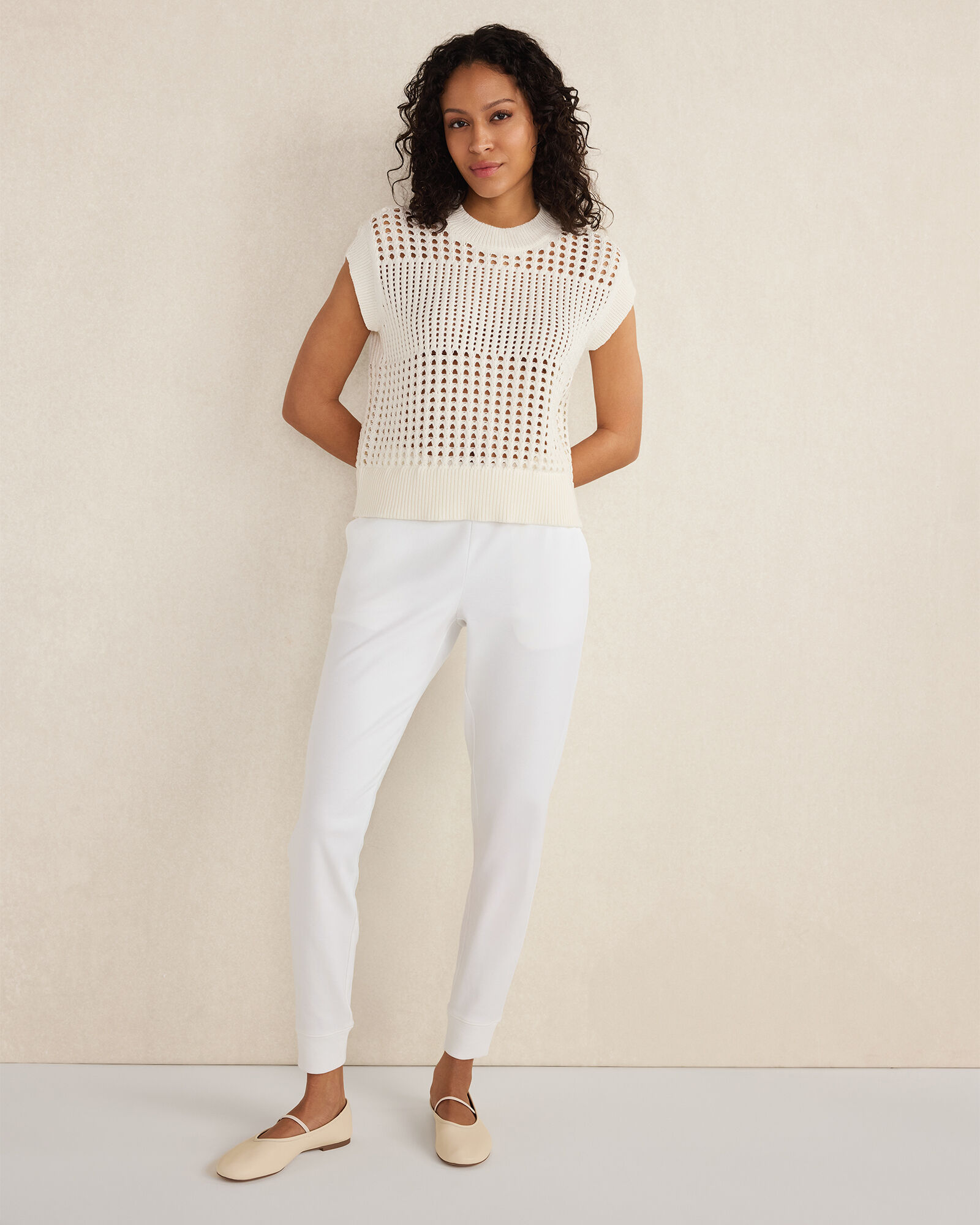 Organic Cotton Open Stitch Short Sleeve Sweater