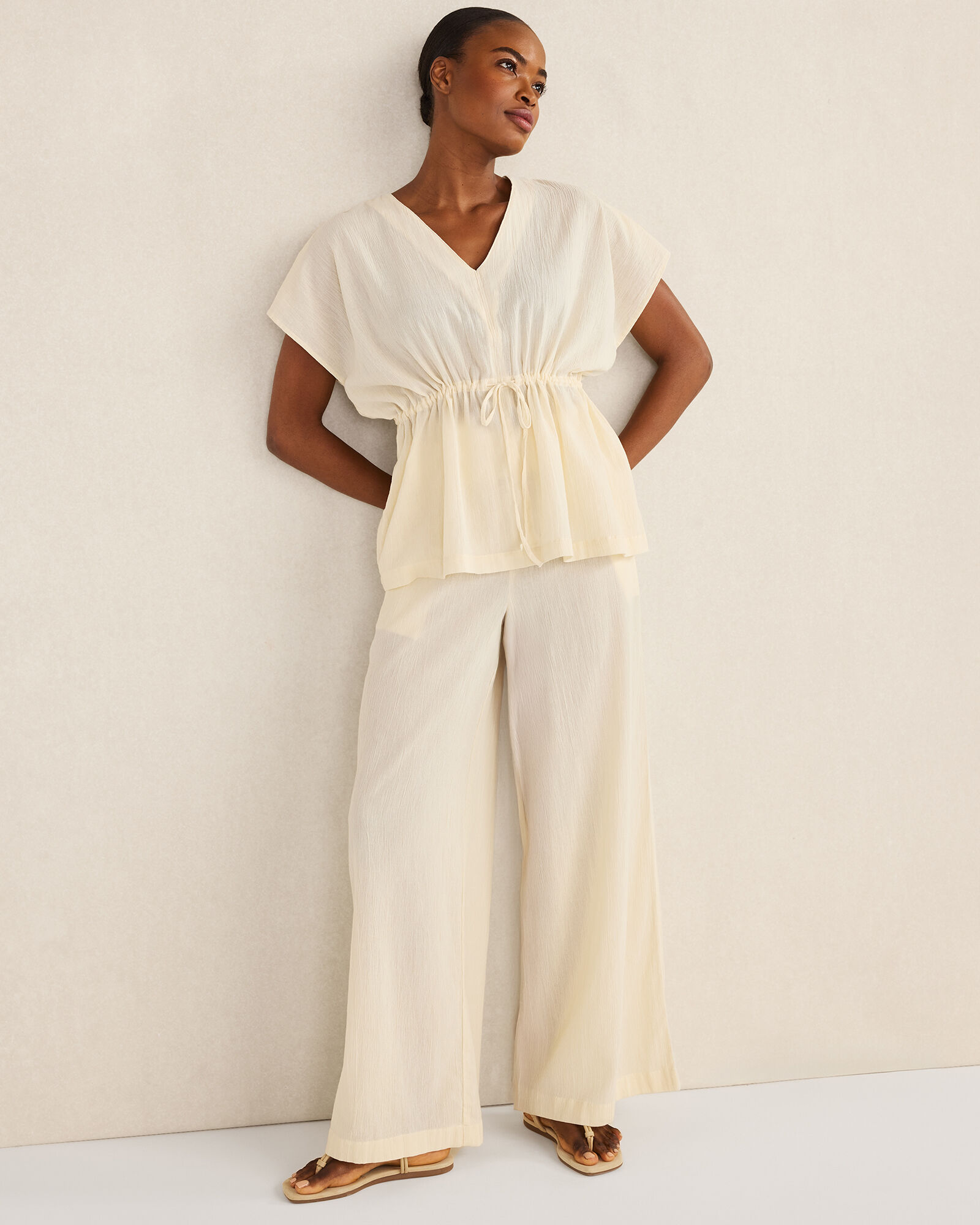 Organic Cotton Crinkle Gauze Flutter Sleeve Top